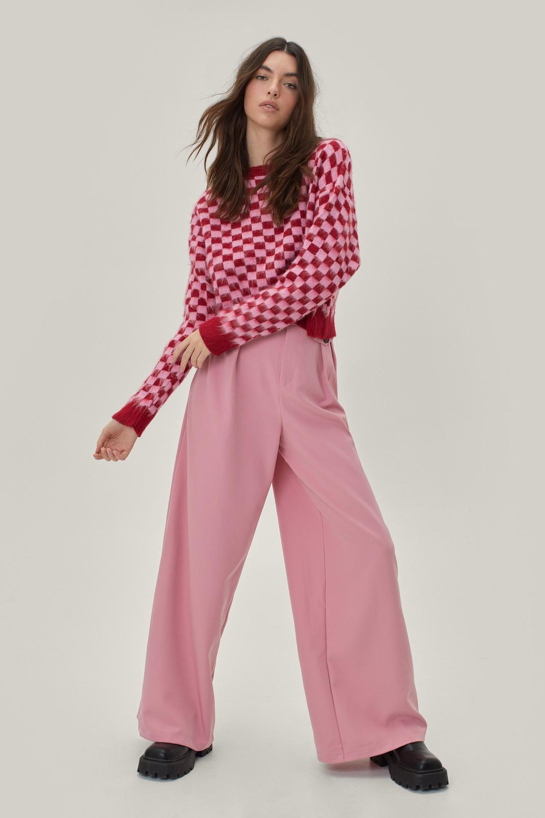 354 Pleated Button Detail Tailored Wide Leg Pants image number 2