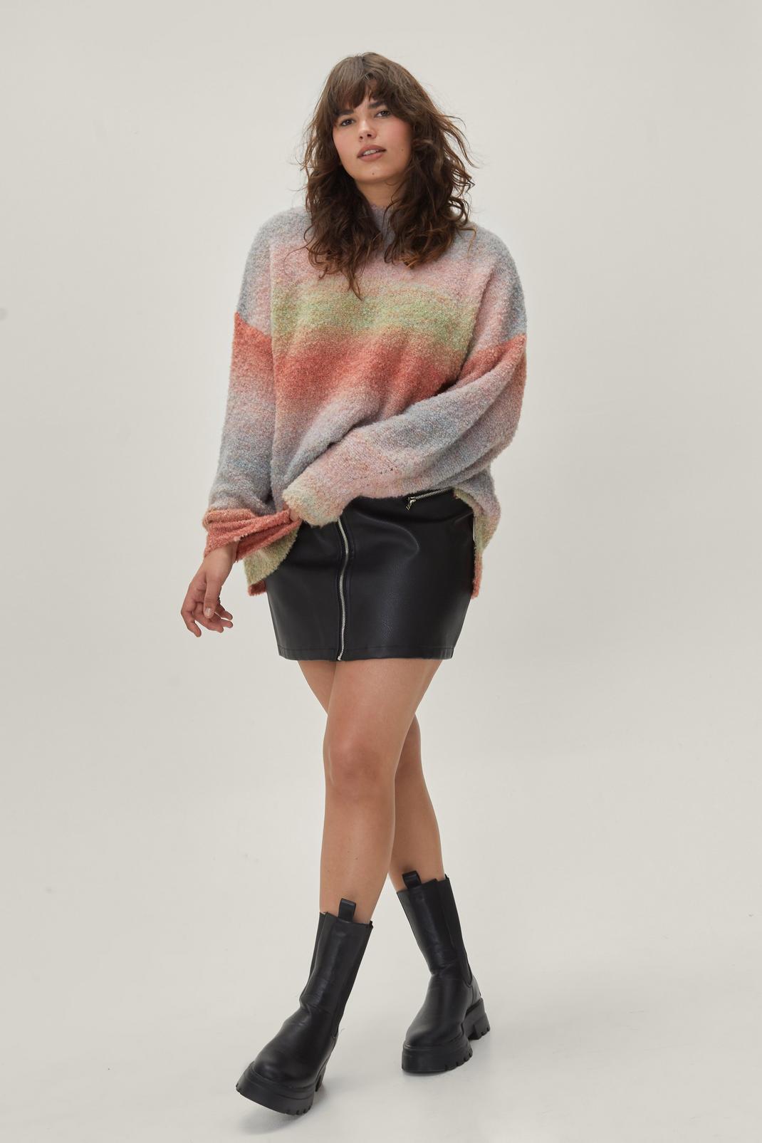 Pink Plus Faded Striped High Neck Sweater image number 1