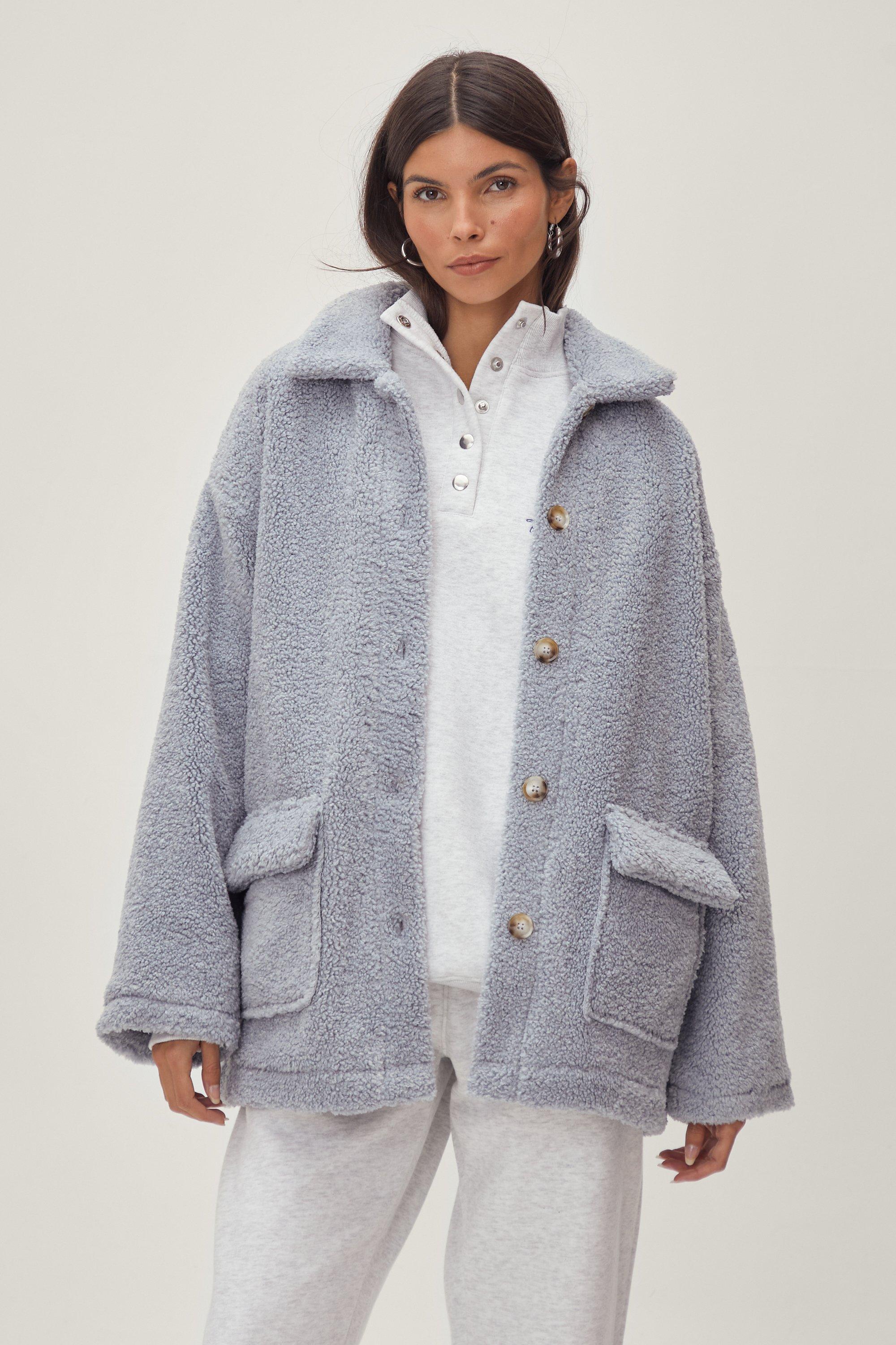 grey oversized teddy coat