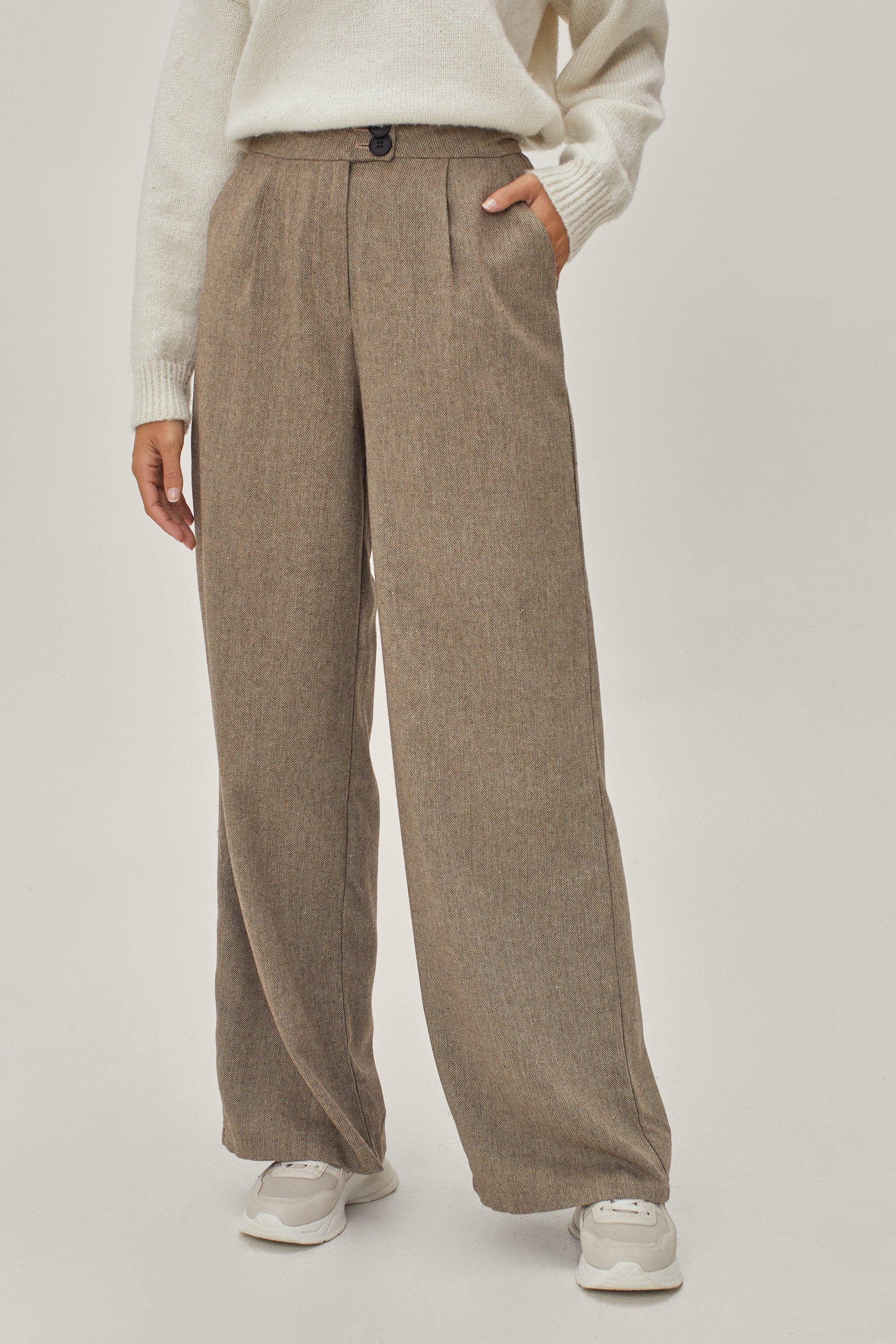 High Waist Wide Leg Pant - Herringbone