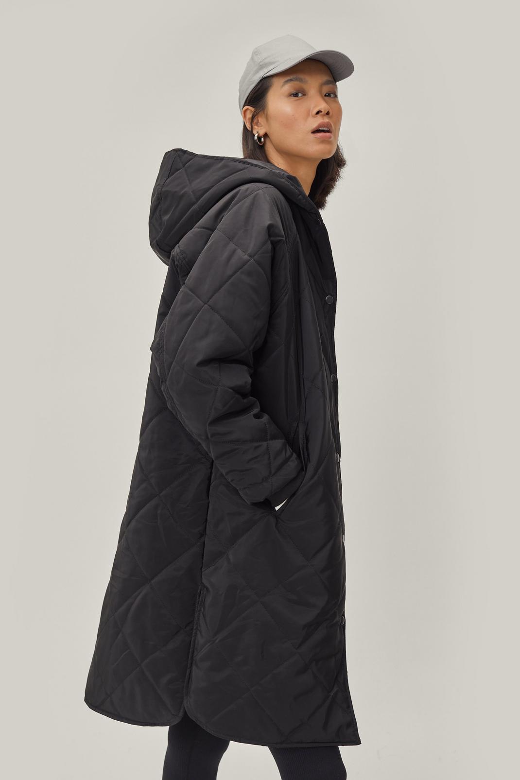 Black Quilted Padded Longline Coat image number 1