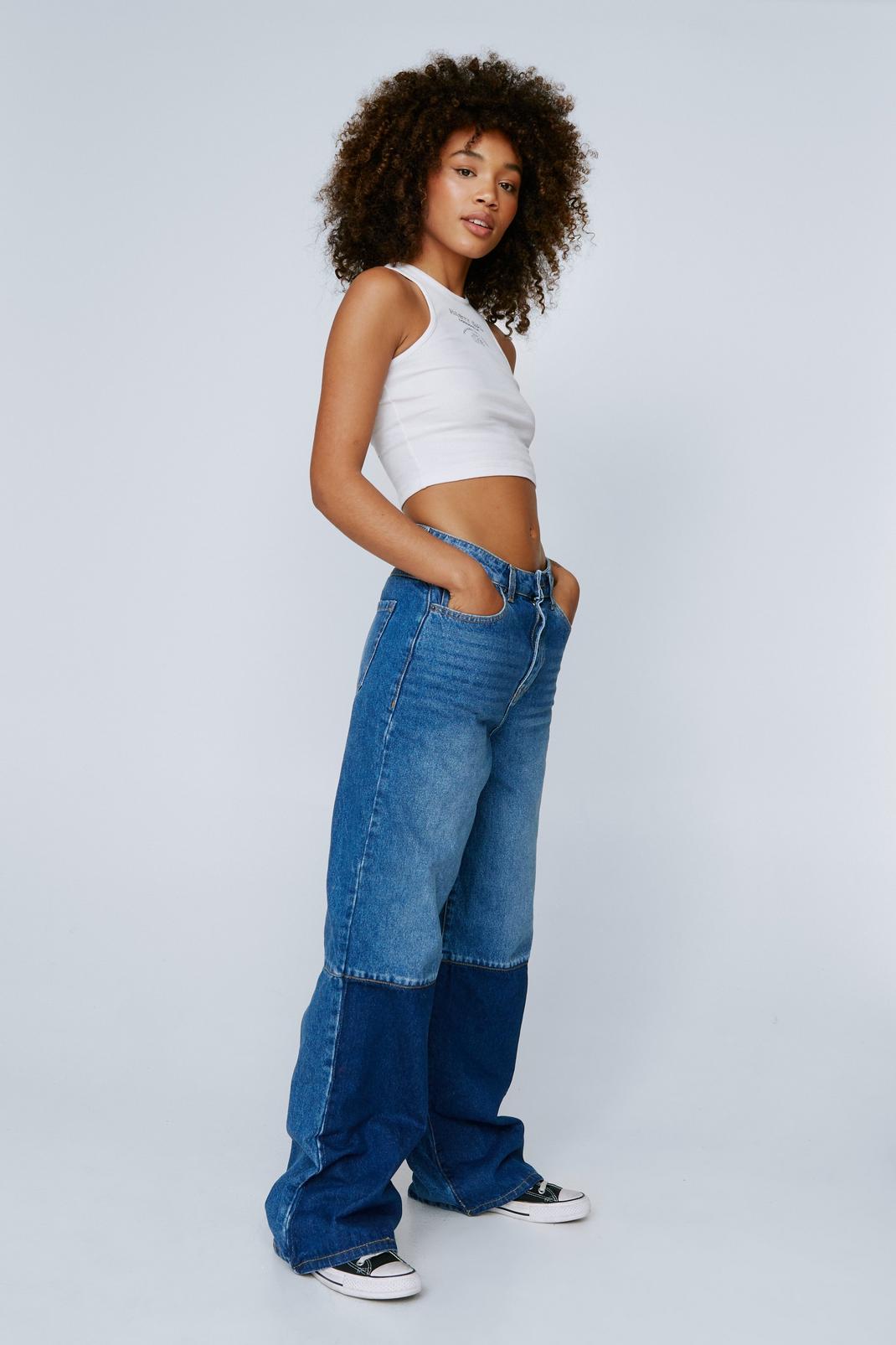100% Cotton Colorblock Wide Leg Jeans image number 1