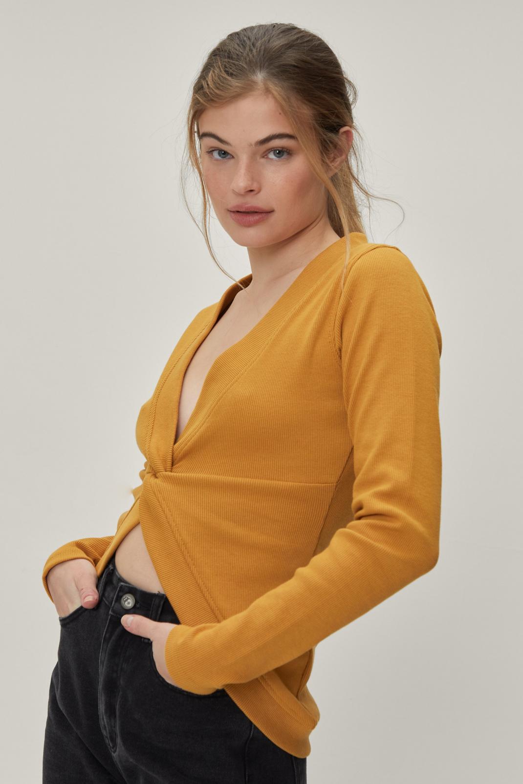 Mustard Twist Front Ribbed Longline Top image number 1