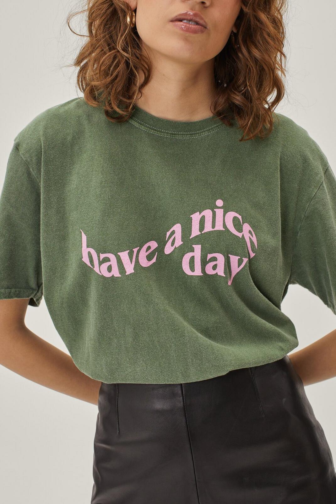T-shirt délavé à l'acide à impressions Have a Nice Day, Green image number 1