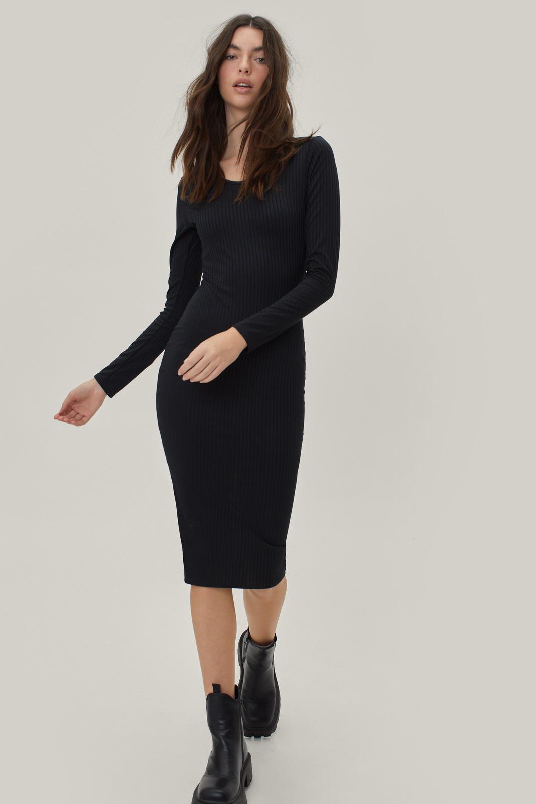 105 Ribbed Long Sleeve Bodycon Midi Dress image number 1