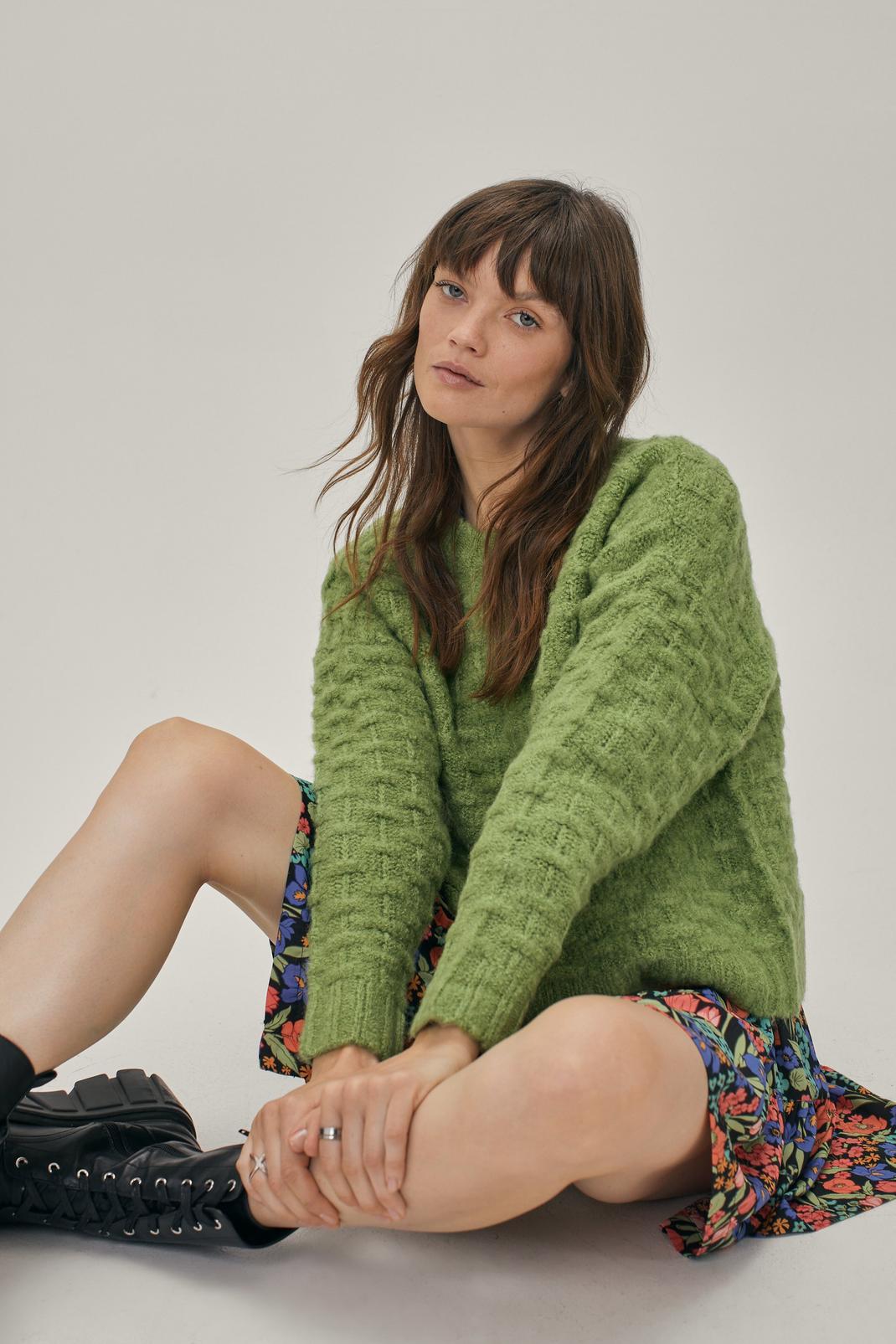 Green Cable Knit Oversized Jumper image number 1