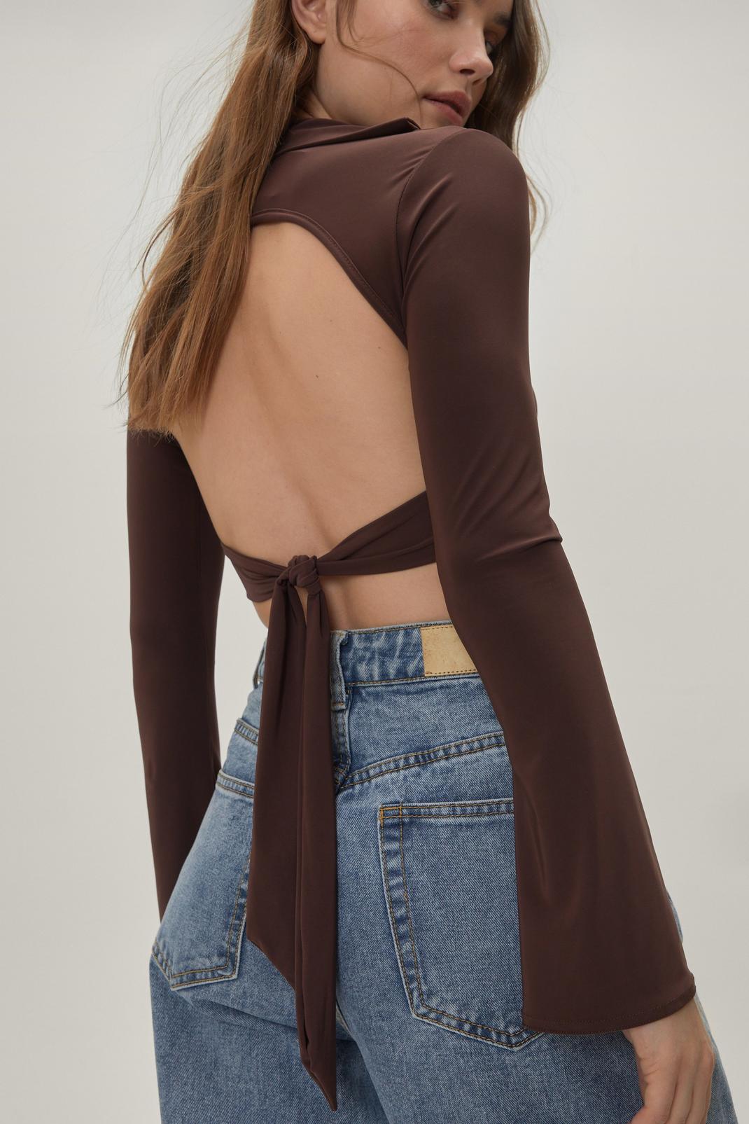 186 Slinky Open Back Tie Detail Cropped Top image number 1