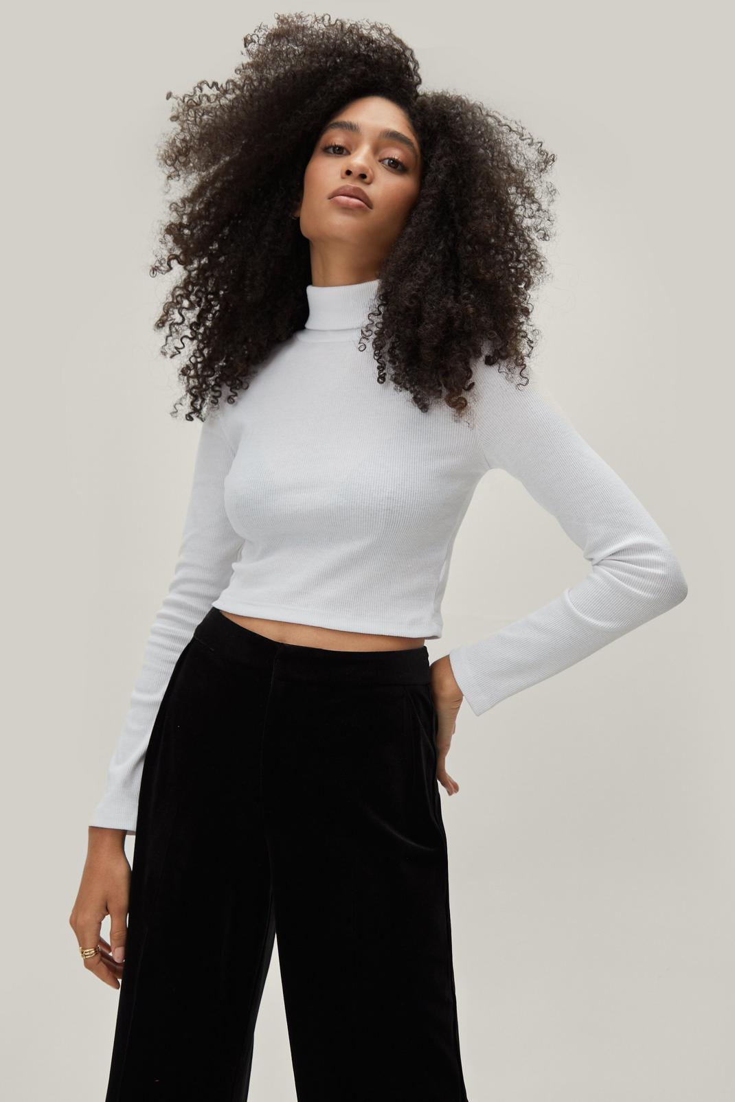 173 Ribbed Roll Neck Cropped Long Sleeve Top image number 2