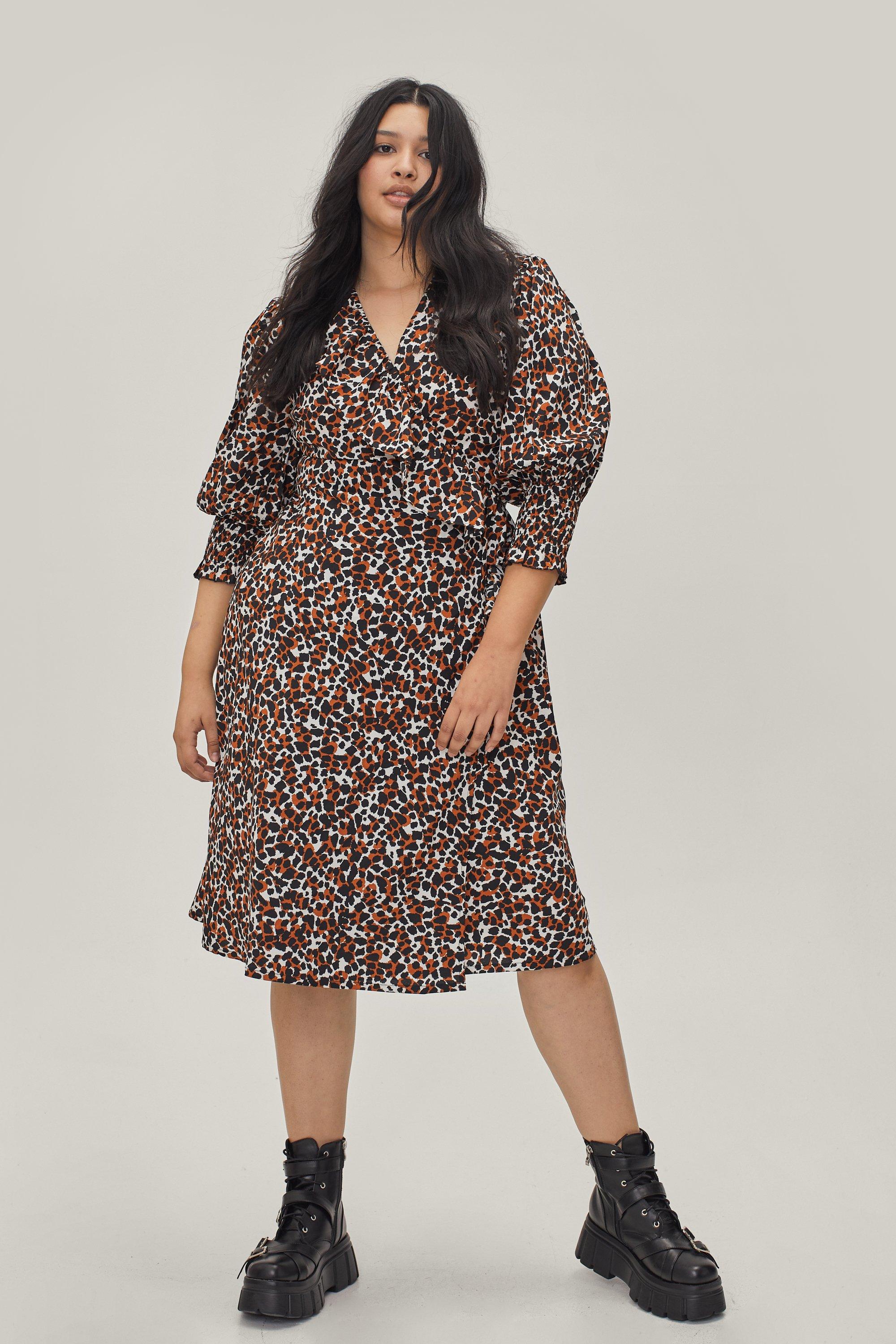 leopard wrap midi dress