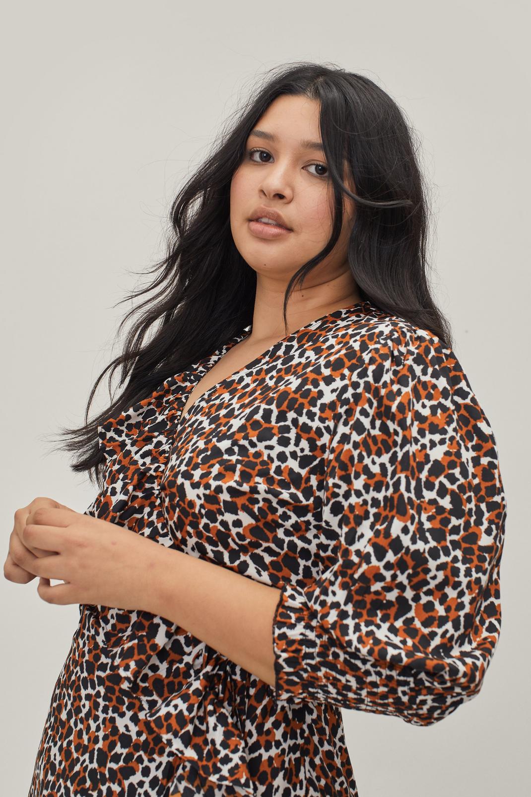 109 Plus Size Leopard Print Wrap Midi Dress image number 2