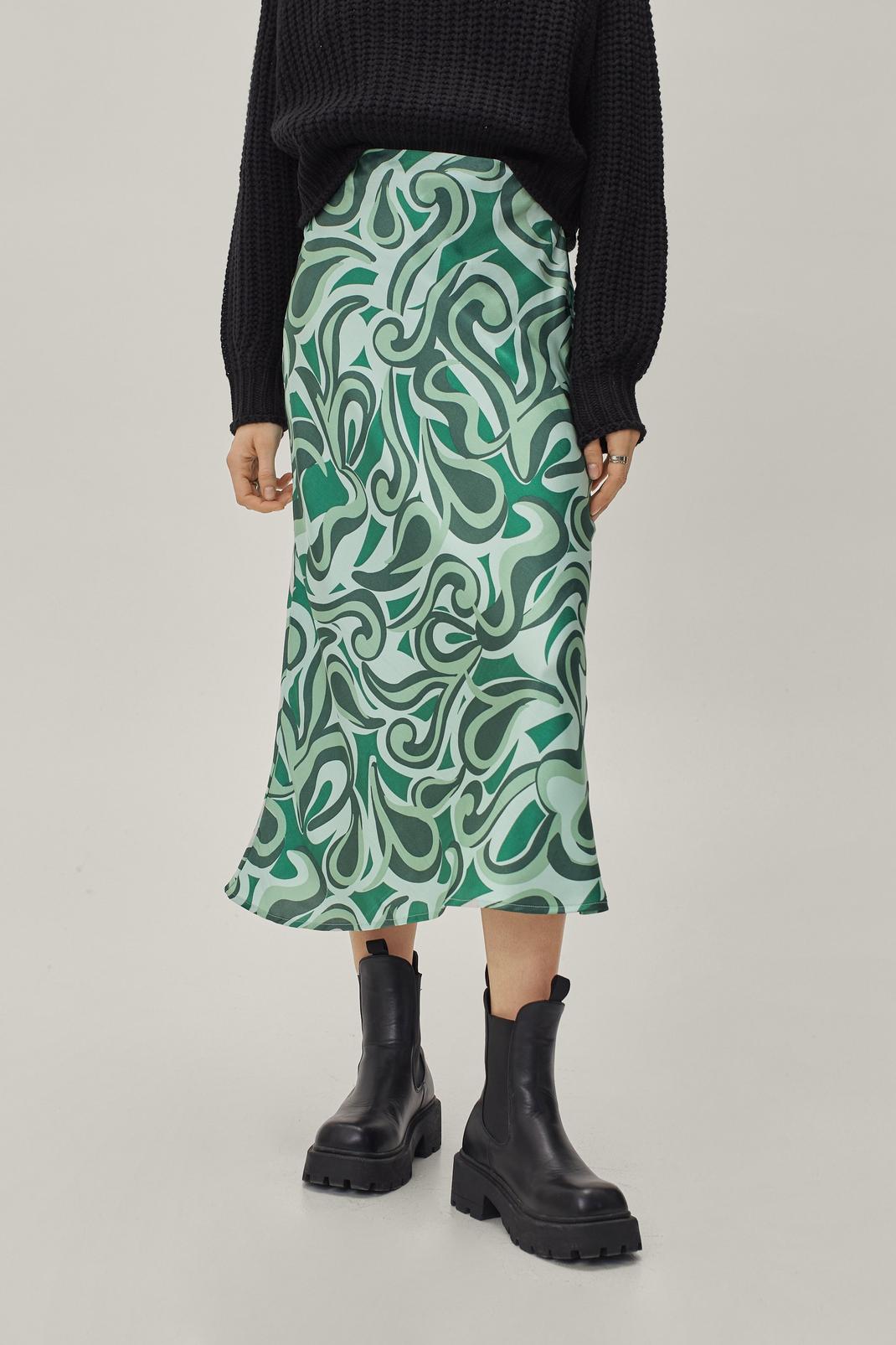 130 Abstract Swirl Print Midi Skirt image number 2