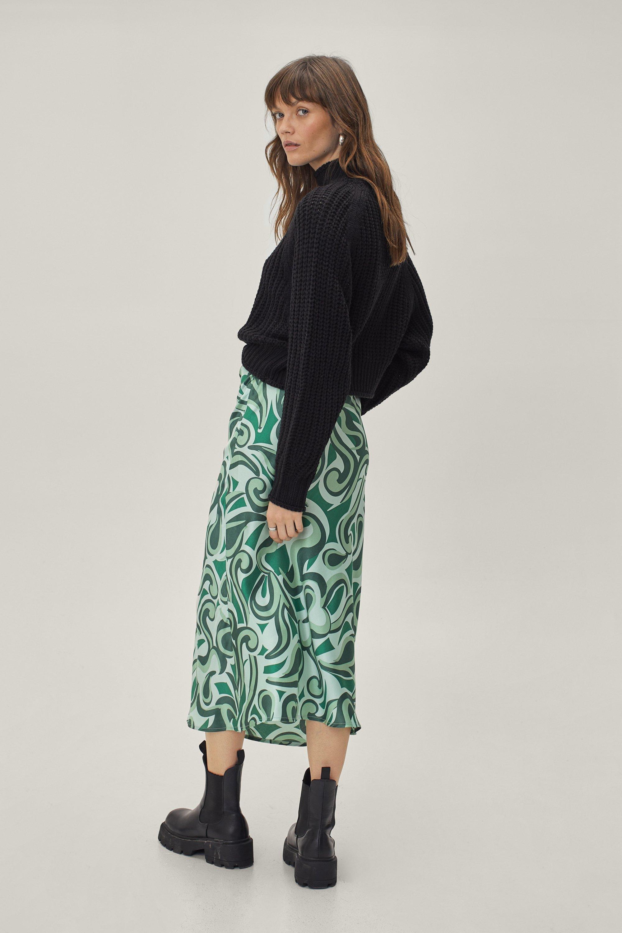 Abstract Swirl Print Midi Skirt