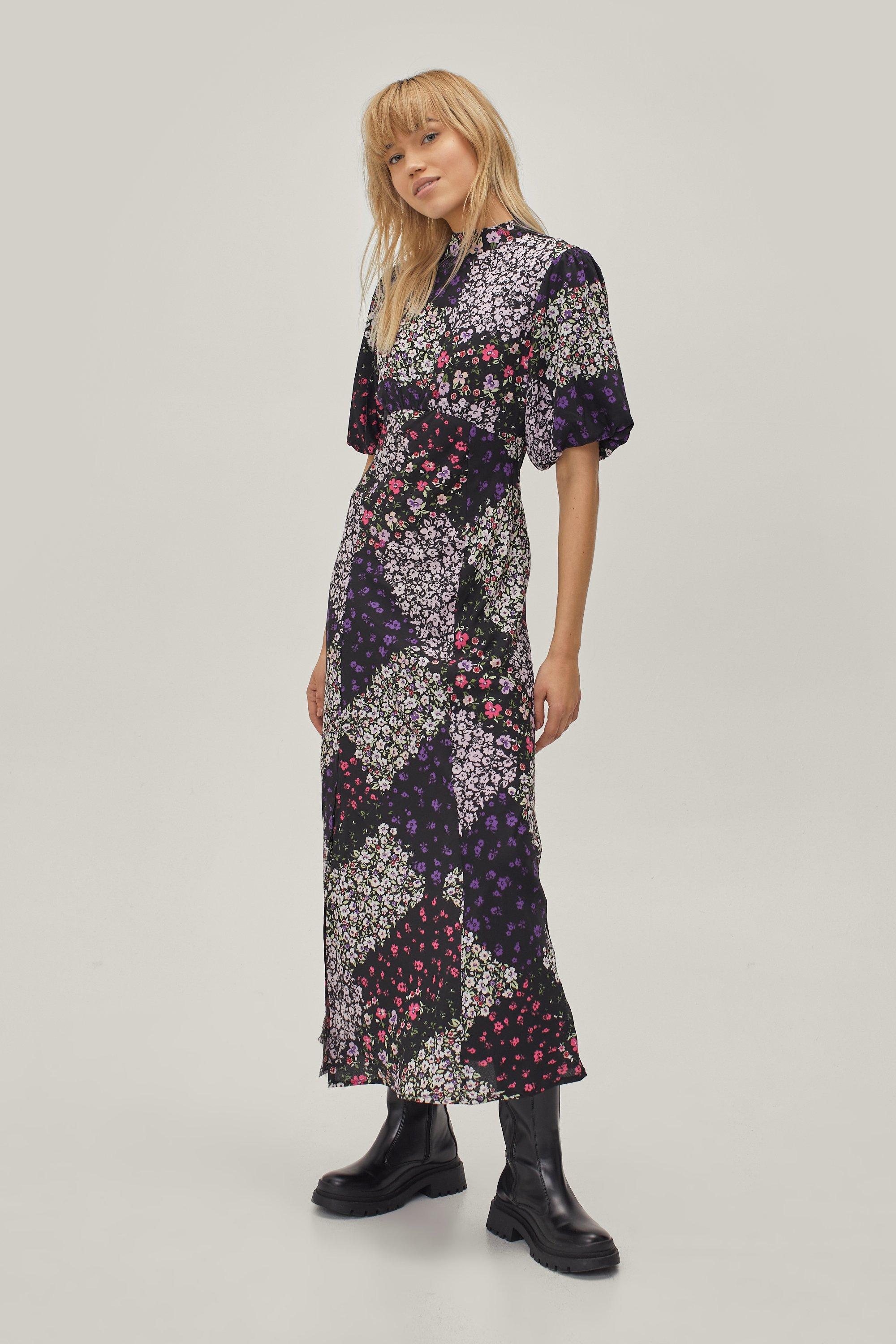 High neck floral maxi dress best sale