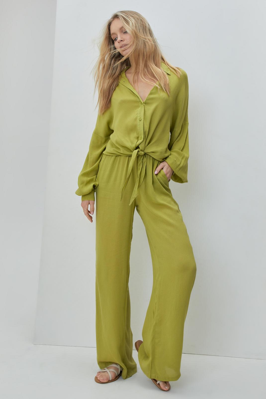 Chartreuse Crinkle Viscose Cover Up Wide Leg Trousers image number 1