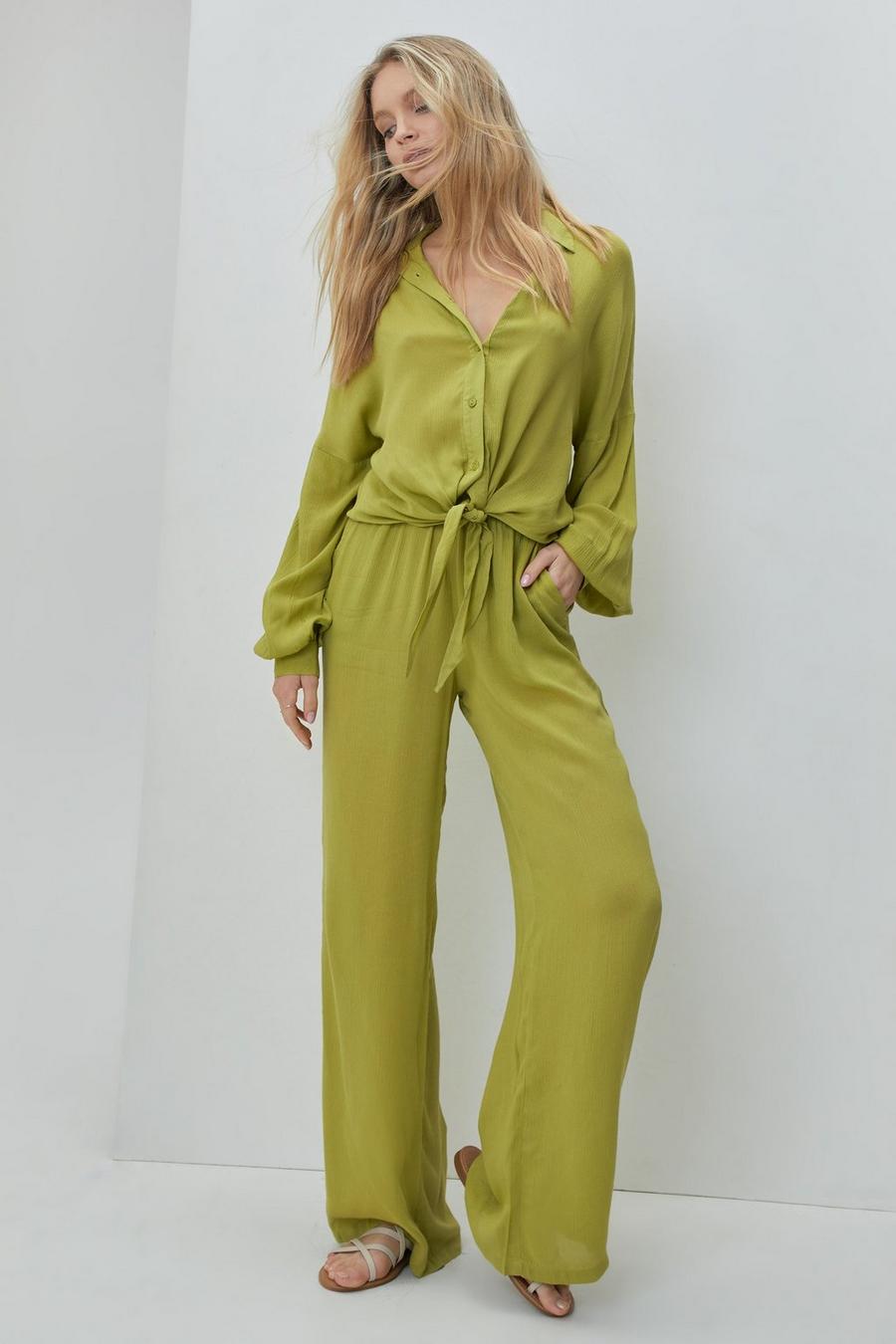 Crinkle Viscose Cover Up Wide Leg Trousers