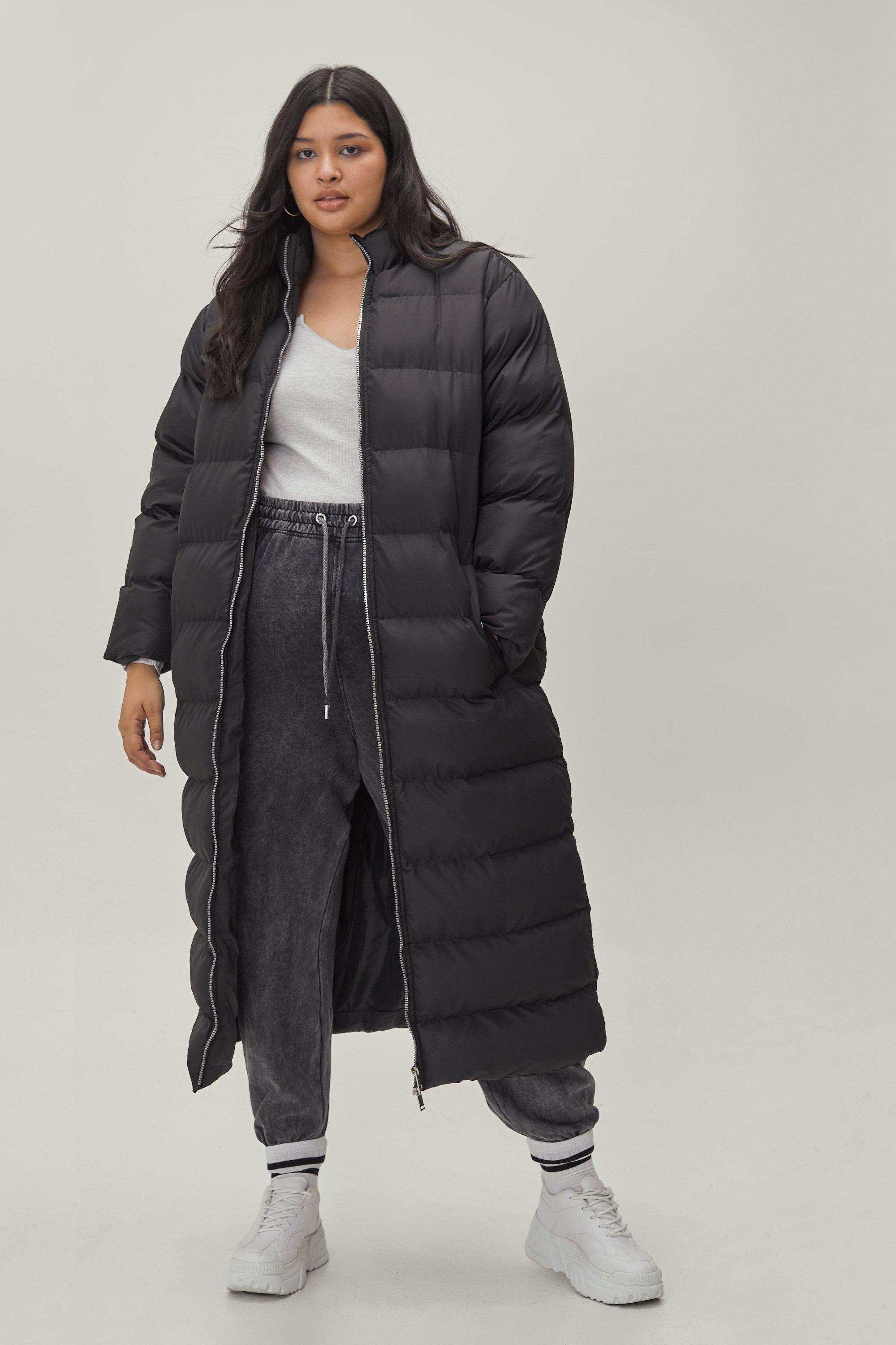 plus size long black puffer coat