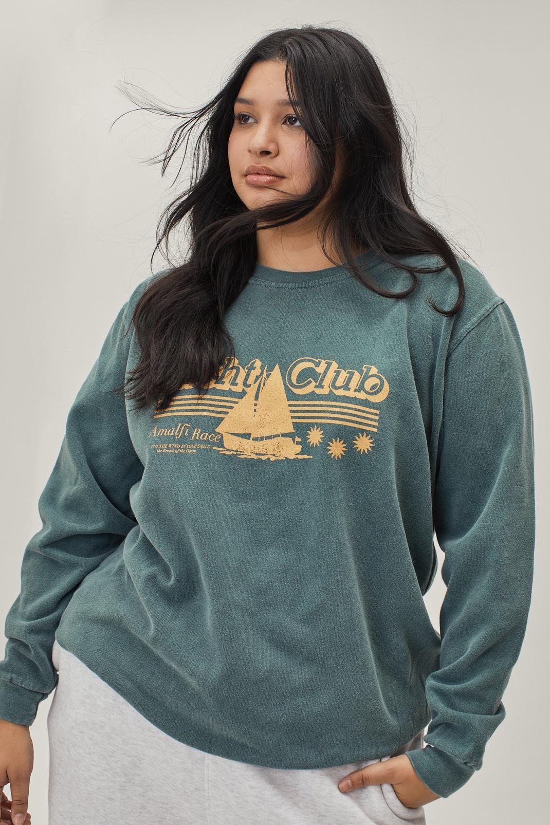 Teal Plus Size Yacht Club Crew Neck Sweatshirt image number 1