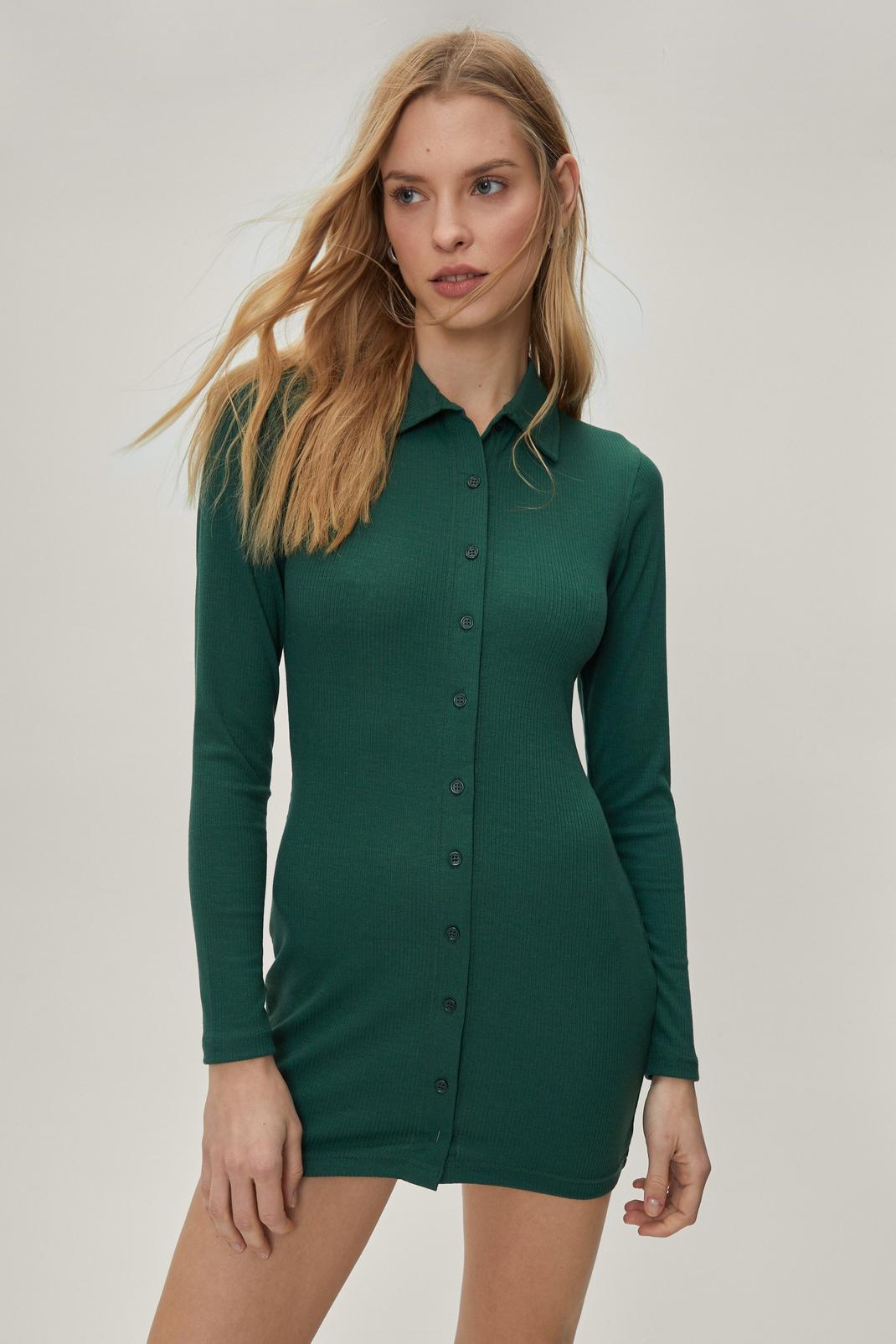 511 Ribbed Button Collar Mini Dress image number 1