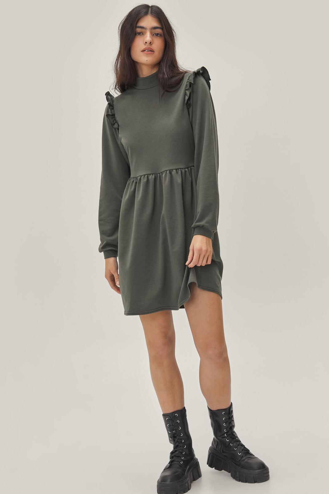 135 Long Sleeve Mini Dress With Frill Detail image number 2