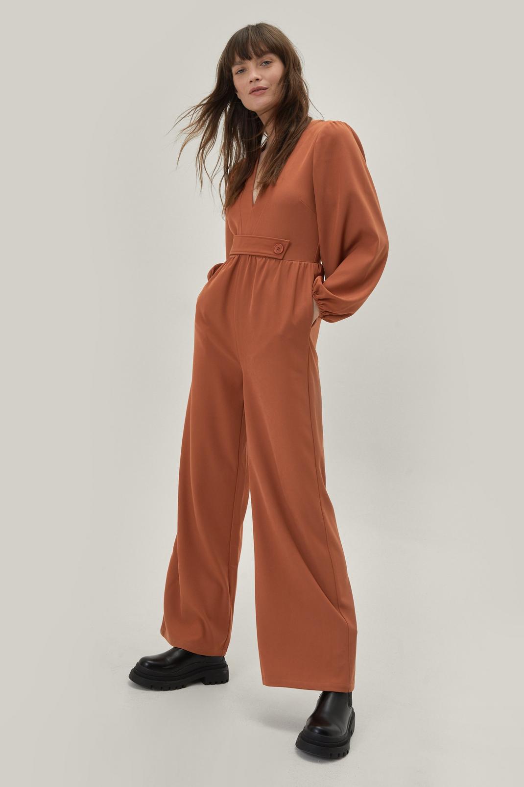 208 Belted Detail Puff Sleeve Flared Jumpsuit image number 2