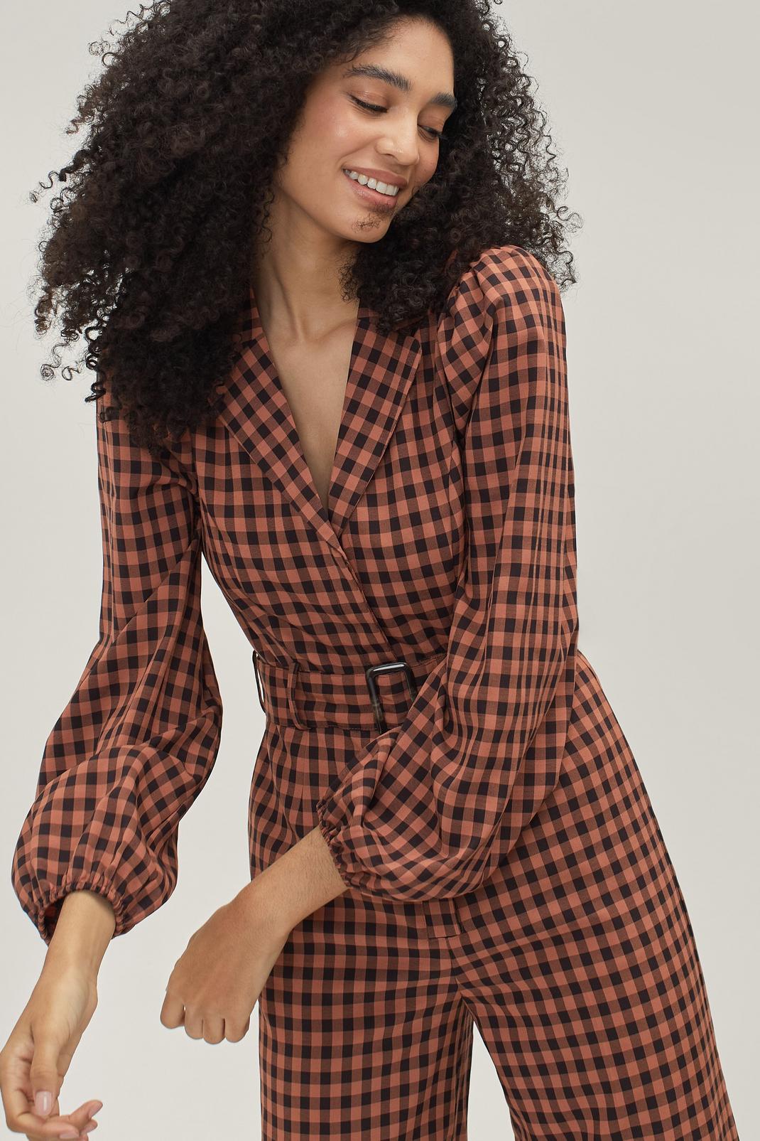 294 Grunge Checked Belted Tailored Jumpsuit image number 1