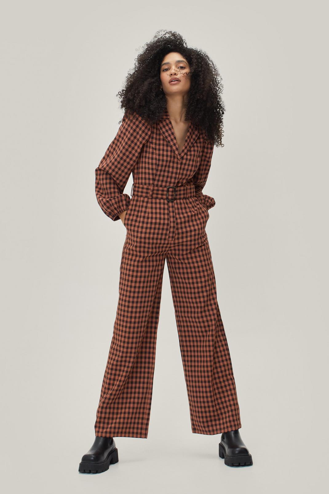294 Grunge Checked Belted Tailored Jumpsuit image number 2