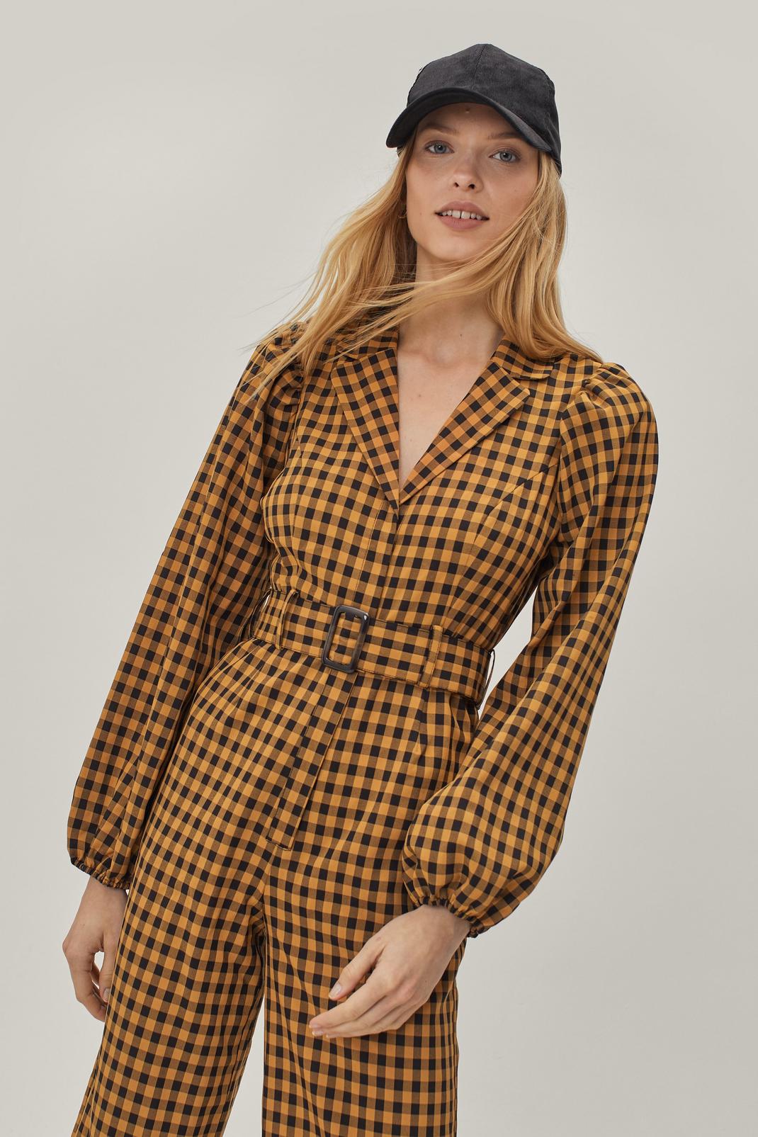 152 Grunge Checked Belted Tailored Jumpsuit image number 2