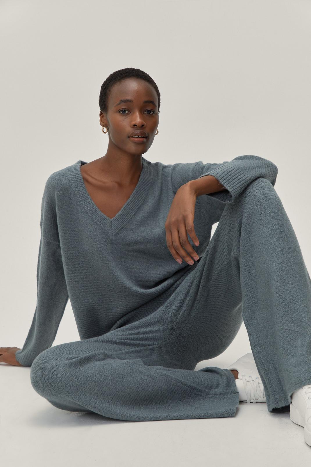Knitted V Neck Sweater and Pants Lounge Set