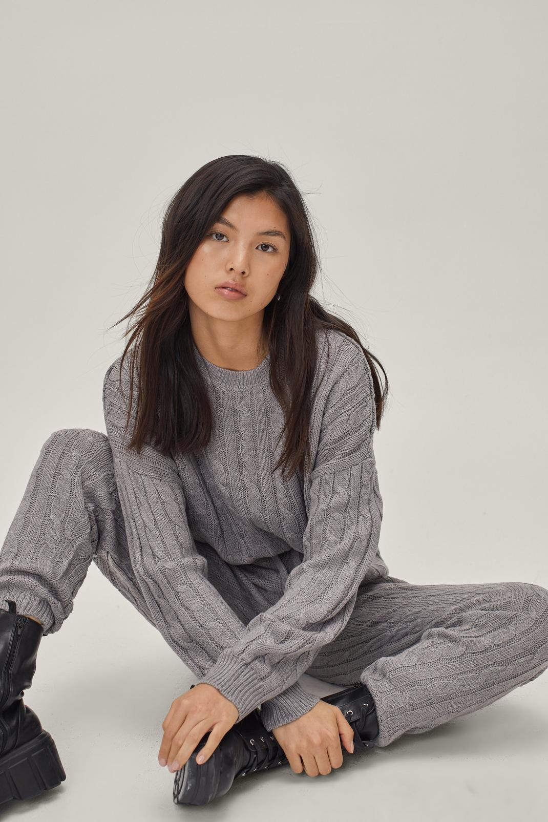 Grey Cable Knit Sweater and Pants Set image number 1