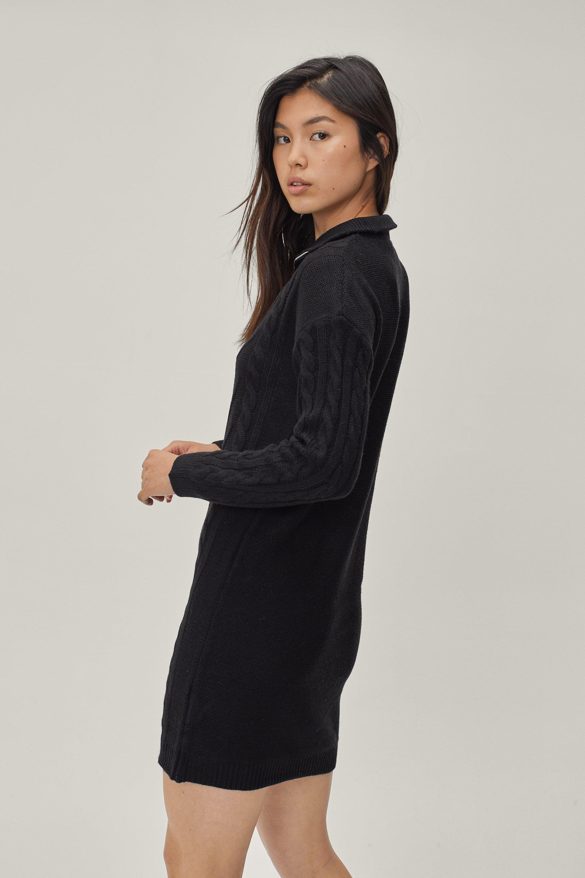 O Ring Zip Up Cable Knit Mini Dress Nasty Gal