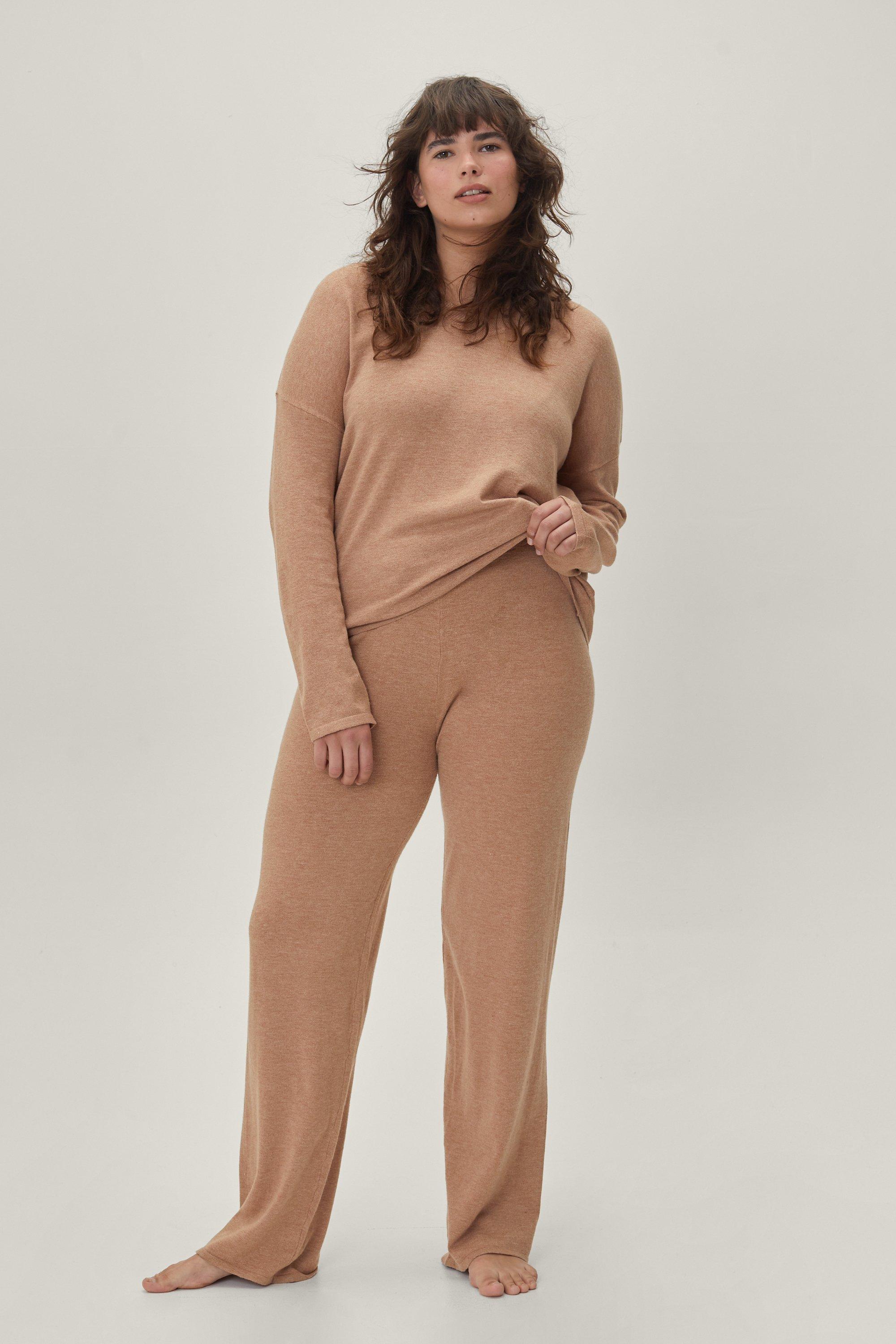 Plus Knitted Crew Neck Sweater Loungewear Set