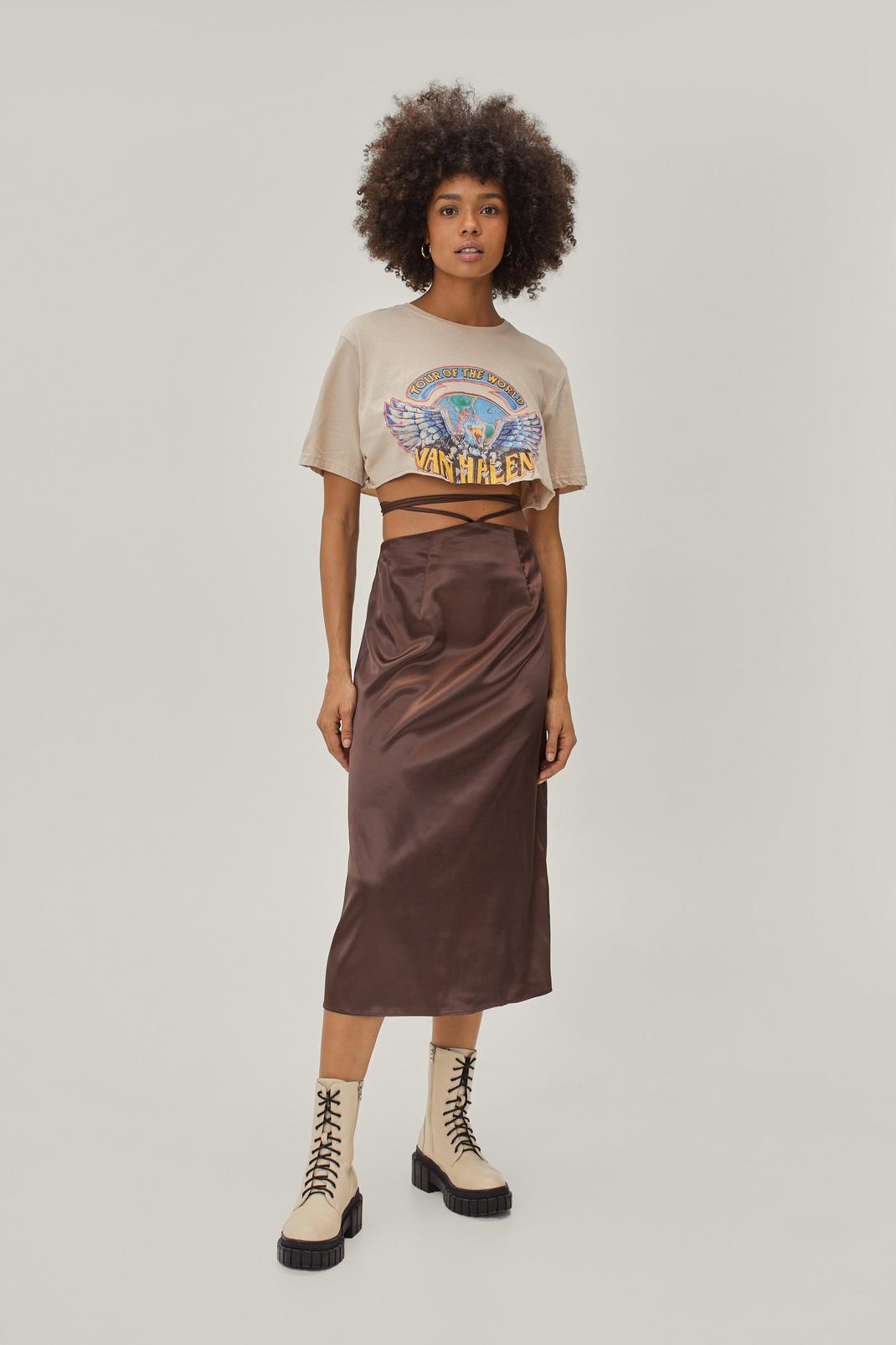 Satin Tie Waist Midi Slip Skirt image number 1