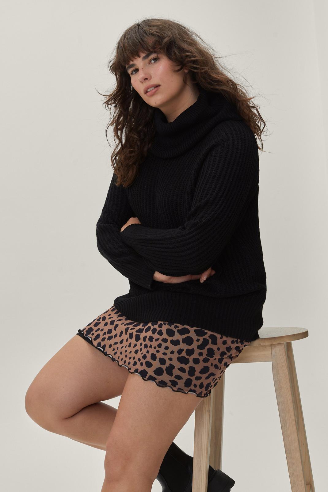 Black Plus Size Roll Neck Knitted Sweater image number 1
