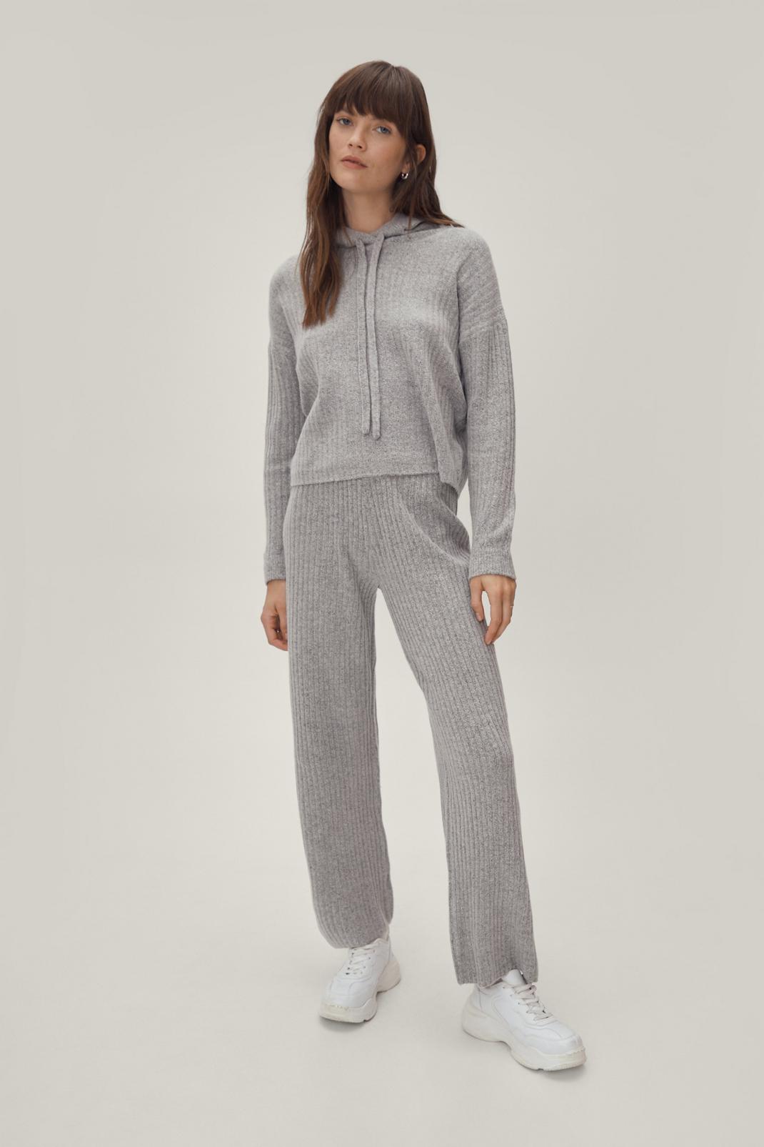 Grey Knitted Drawstring Hoodie and Pants Set image number 1