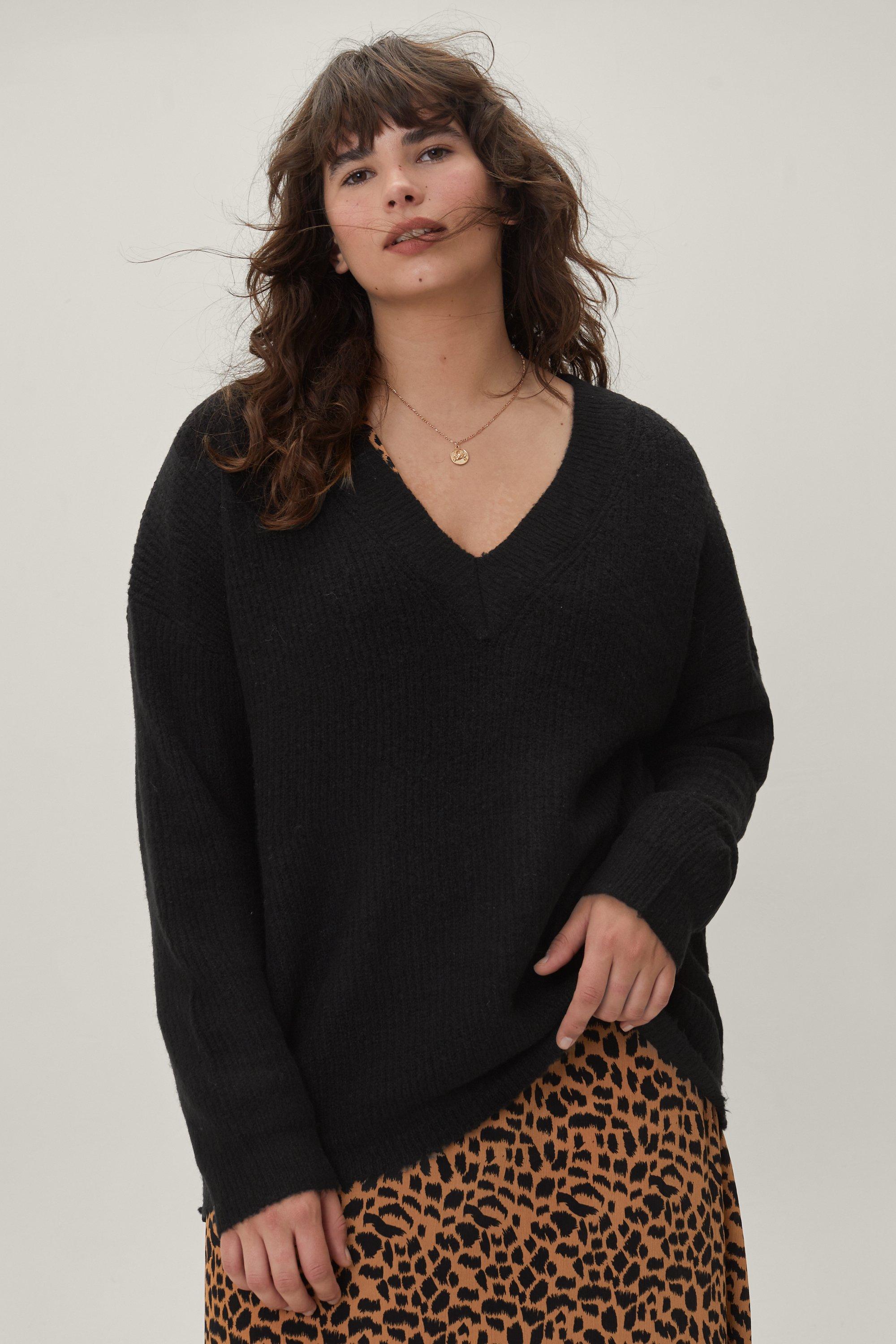 Plus size deep v clearance neck sweater