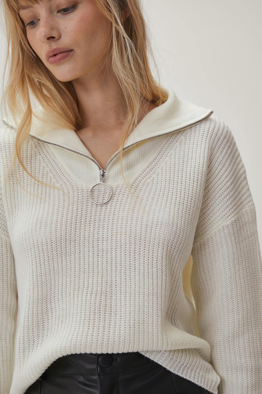 Ivory Knitted Zip Front Sweater image number 1