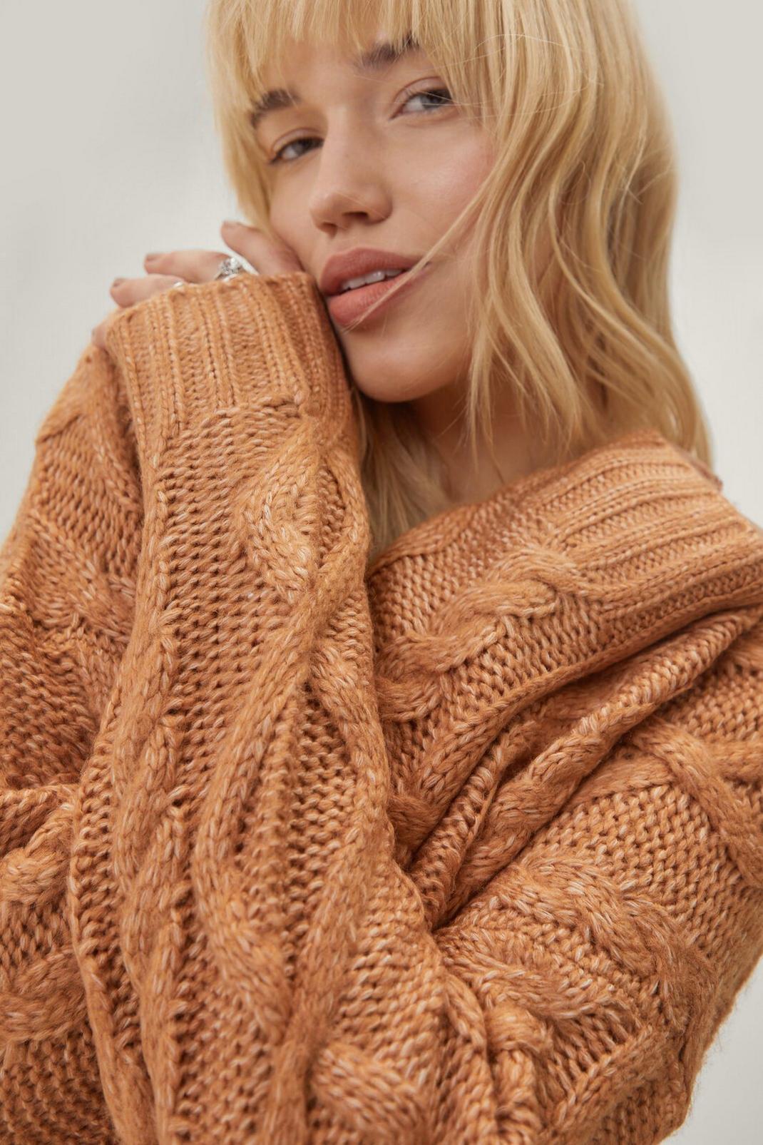 Oversized Cable Knit V-Neck Sweater image number 1