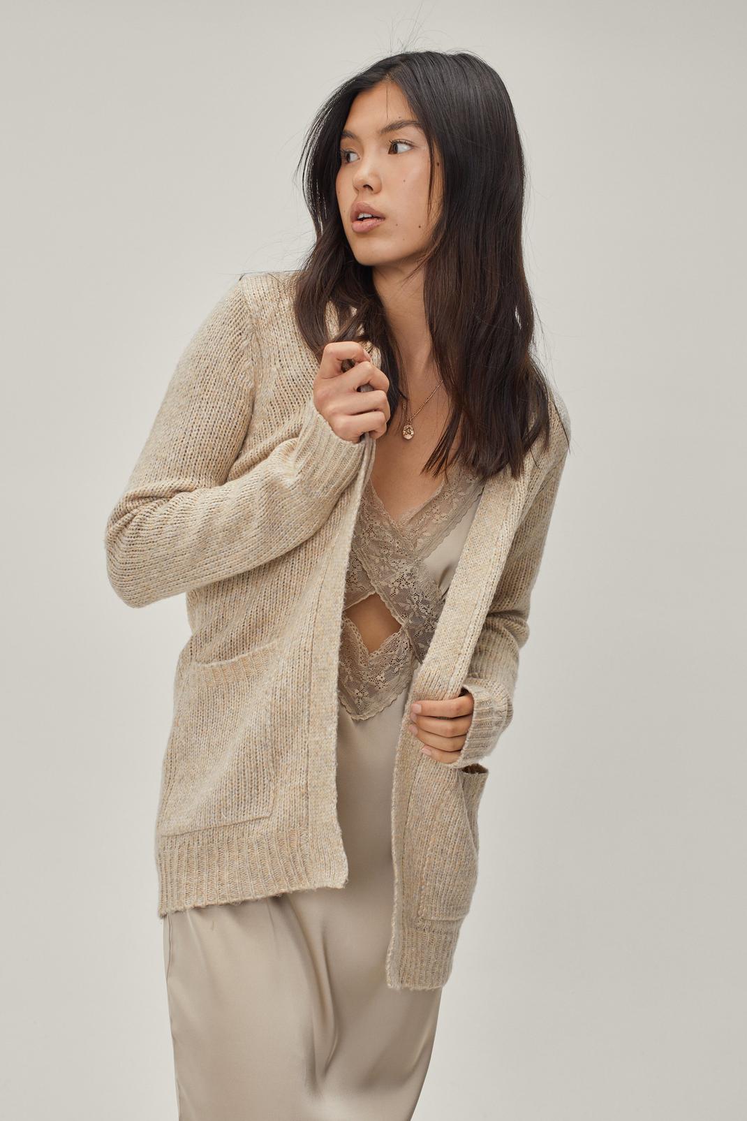 Beige Button Down Ribbed Cardigan image number 1