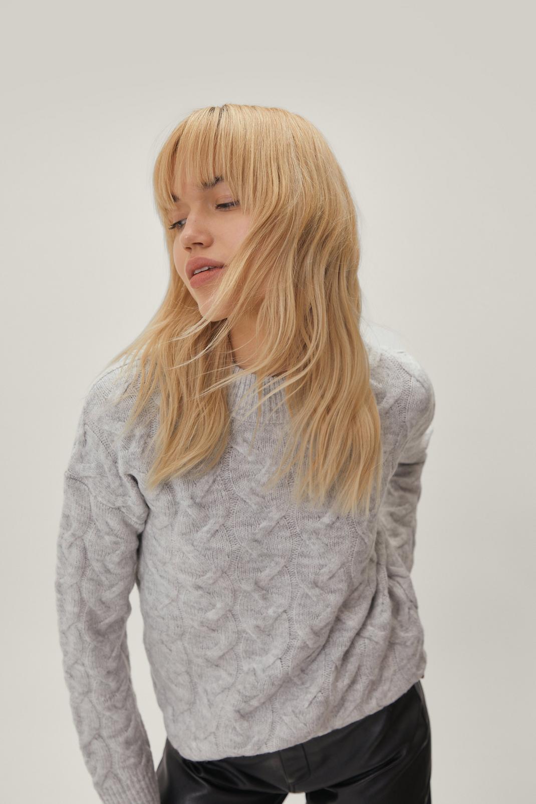 Light grey Cable Knit Crew Neck Sweater image number 1