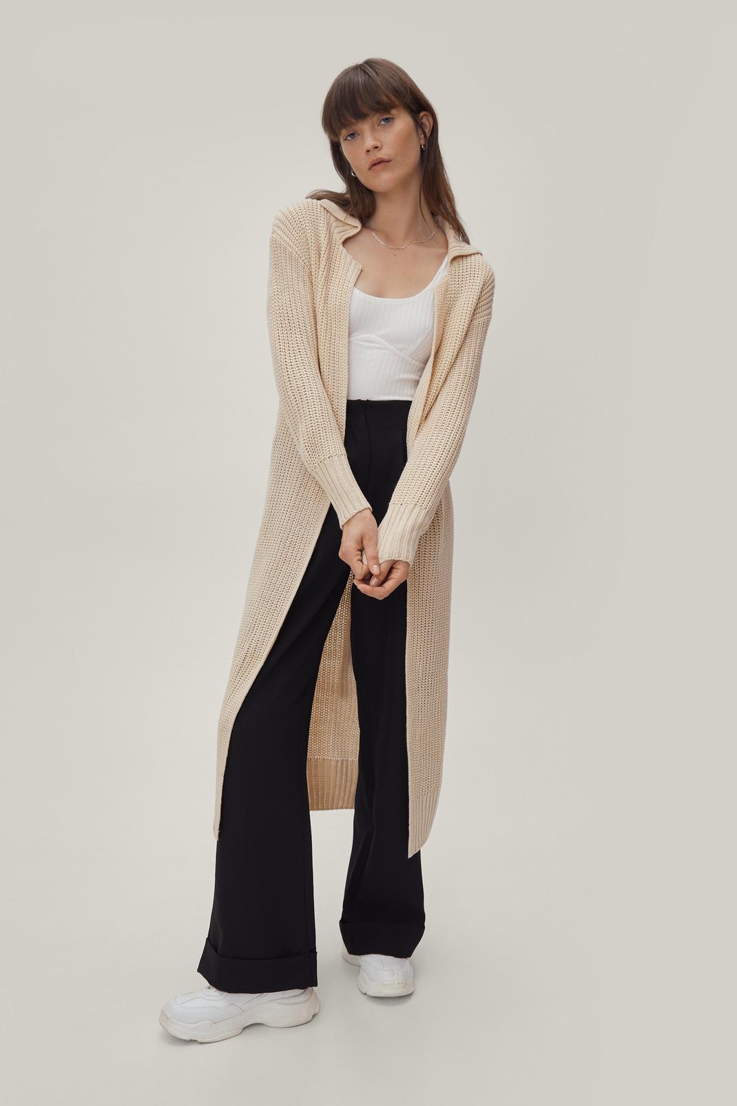Stone Collared Longline Belted Cardigan image number 1