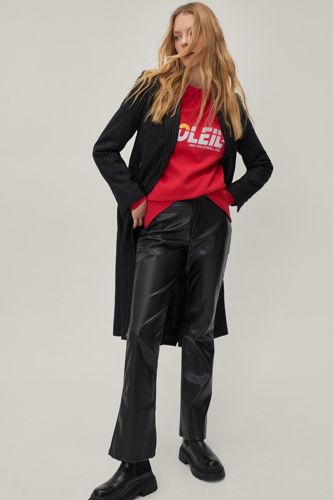 Black Faux Leather Flared Trousers image number 1