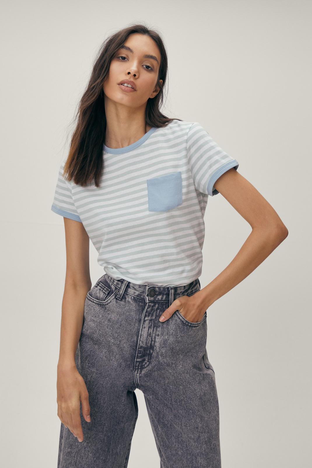Mint Contrast Pocket Detail Striped T-Shirt image number 1