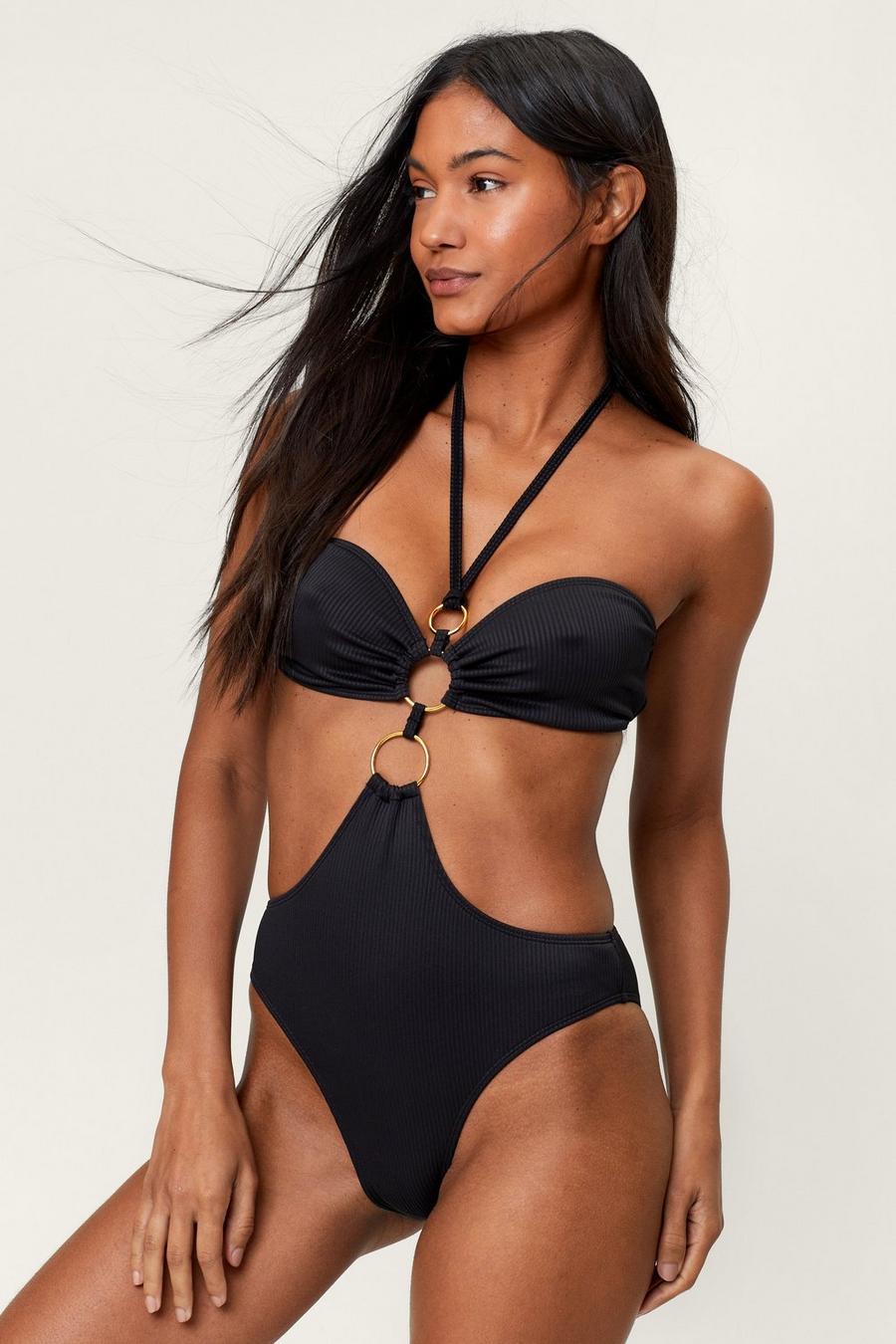 Recycled Ring Cut Out Halter Neck Swimsuit