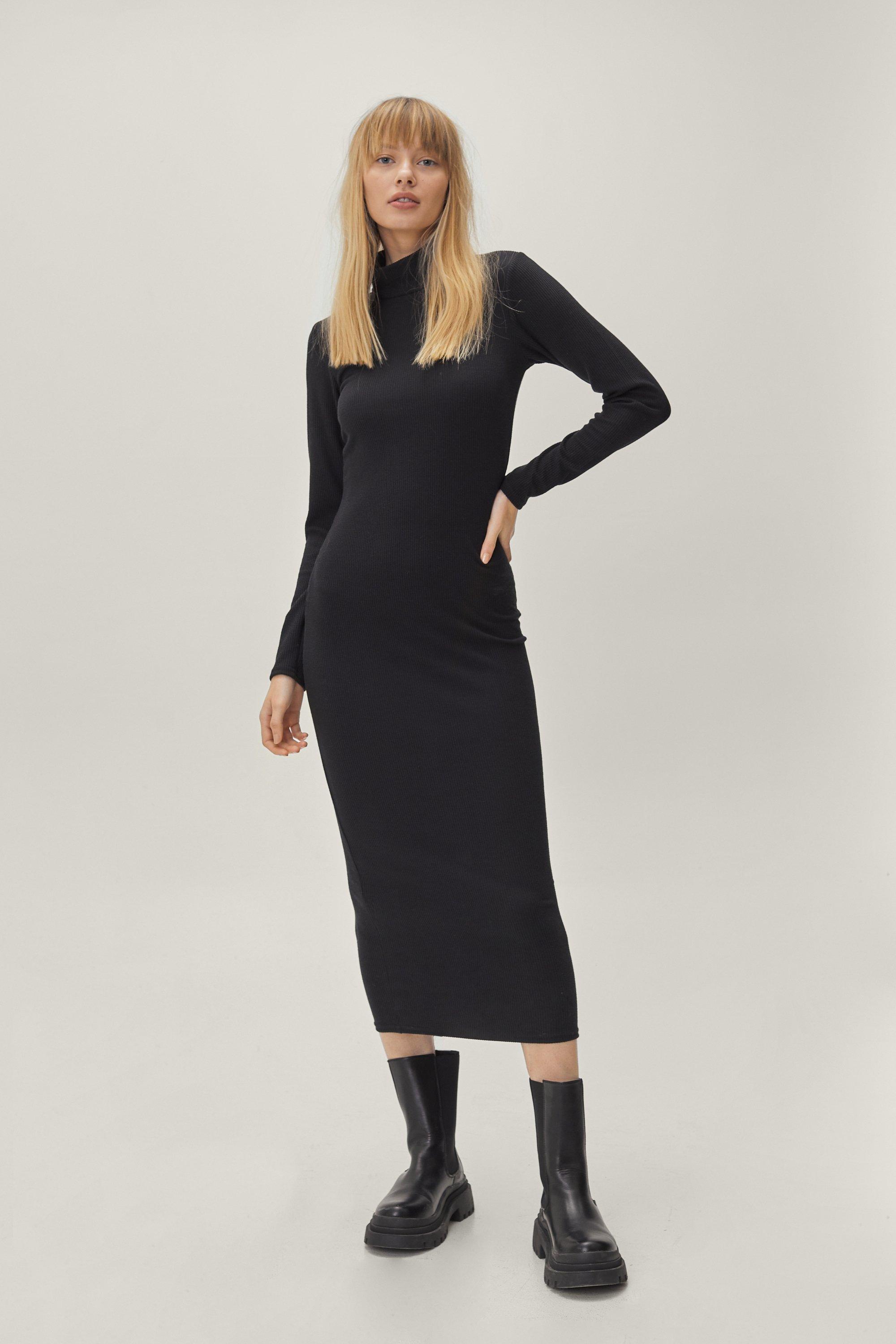 long sleeve black high neck dress