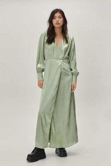 Green Jacquard Long Sleeve Maxi Dress
