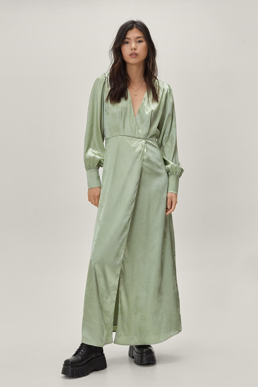 Sage Jacquard Long Sleeve Maxi Dress image number 1