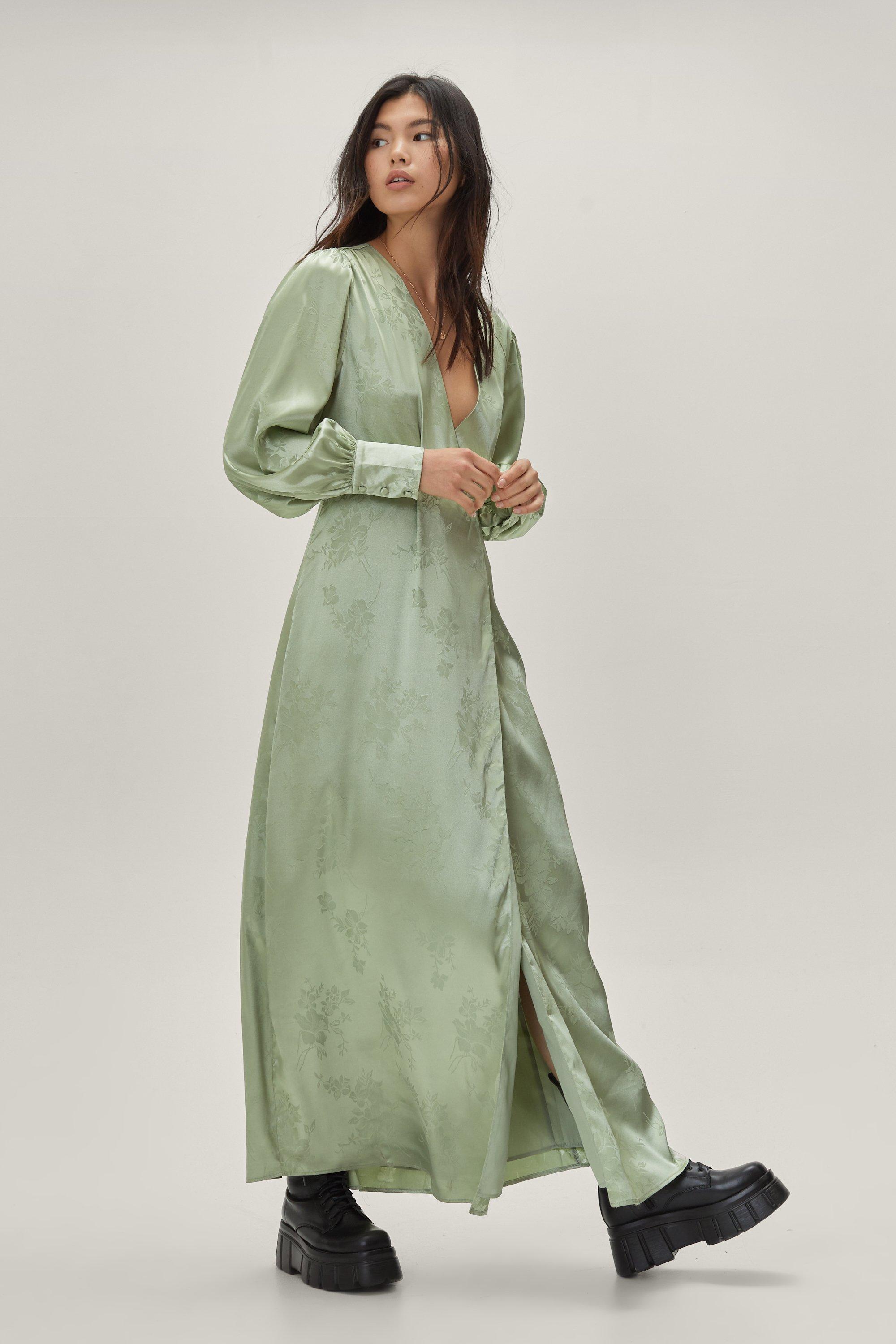 Sage green maxi dress with sleeves sale