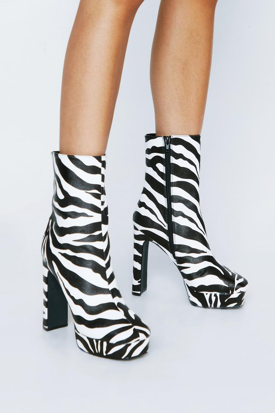 Black Zebra Print Platform Ankle Boots image number 1
