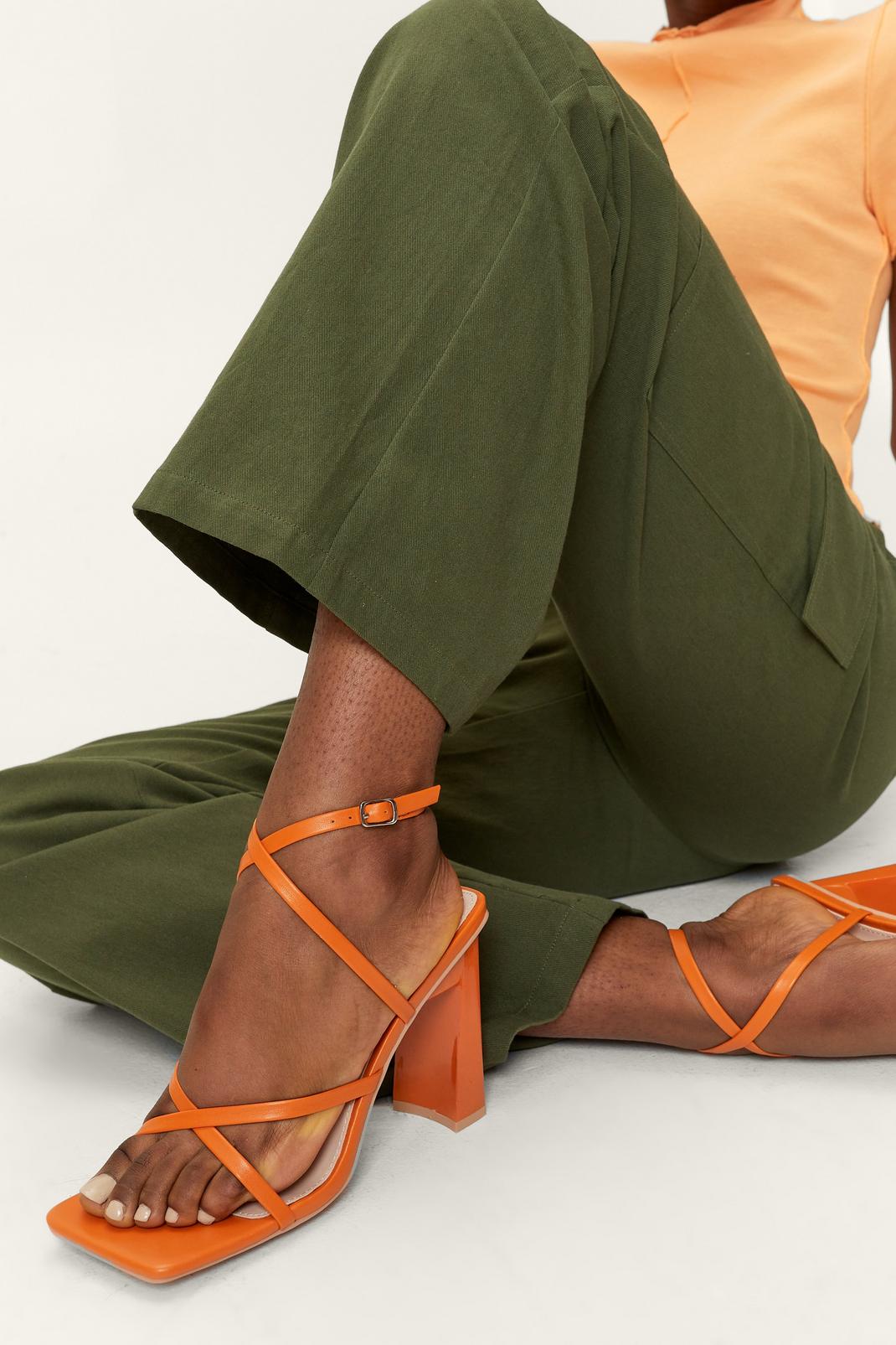 Orange Faux Leather Colour Block Strappy Heels image number 1