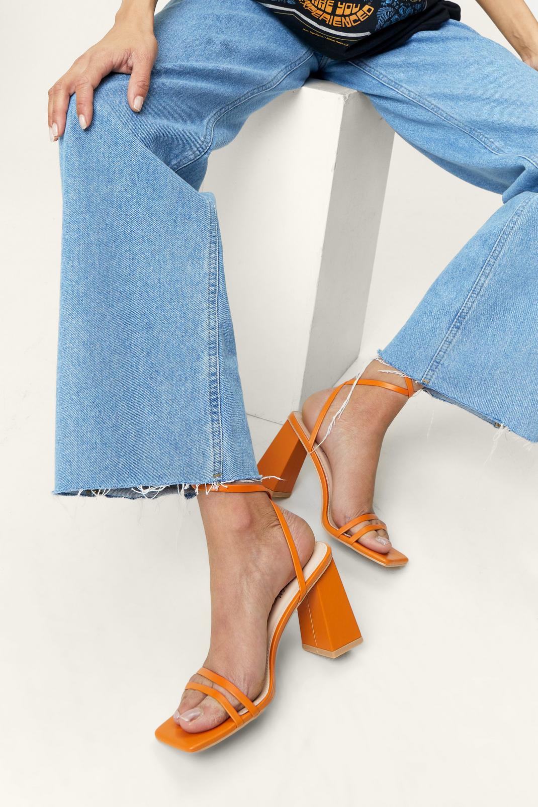 Orange Faux Leather Strappy Tie Ankle Heels image number 1